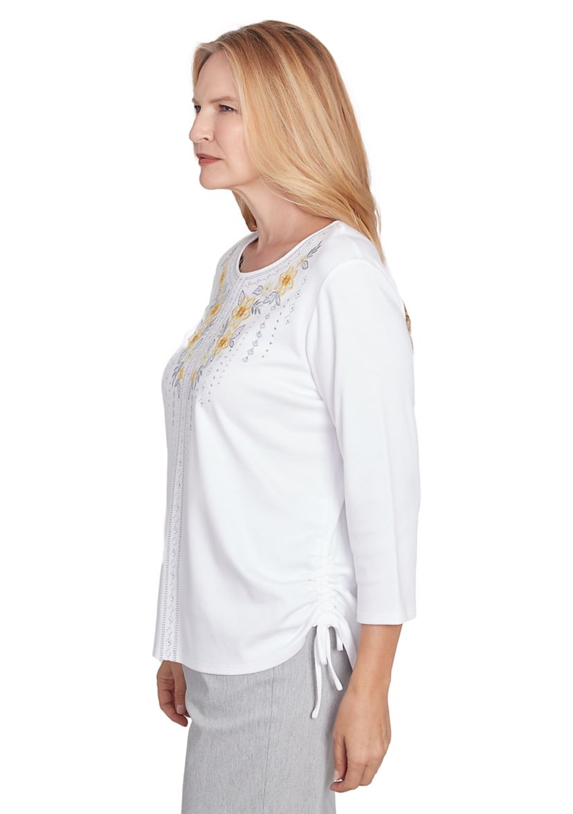 Womens Dress Code Linear Floral Yoke Embroidered Top