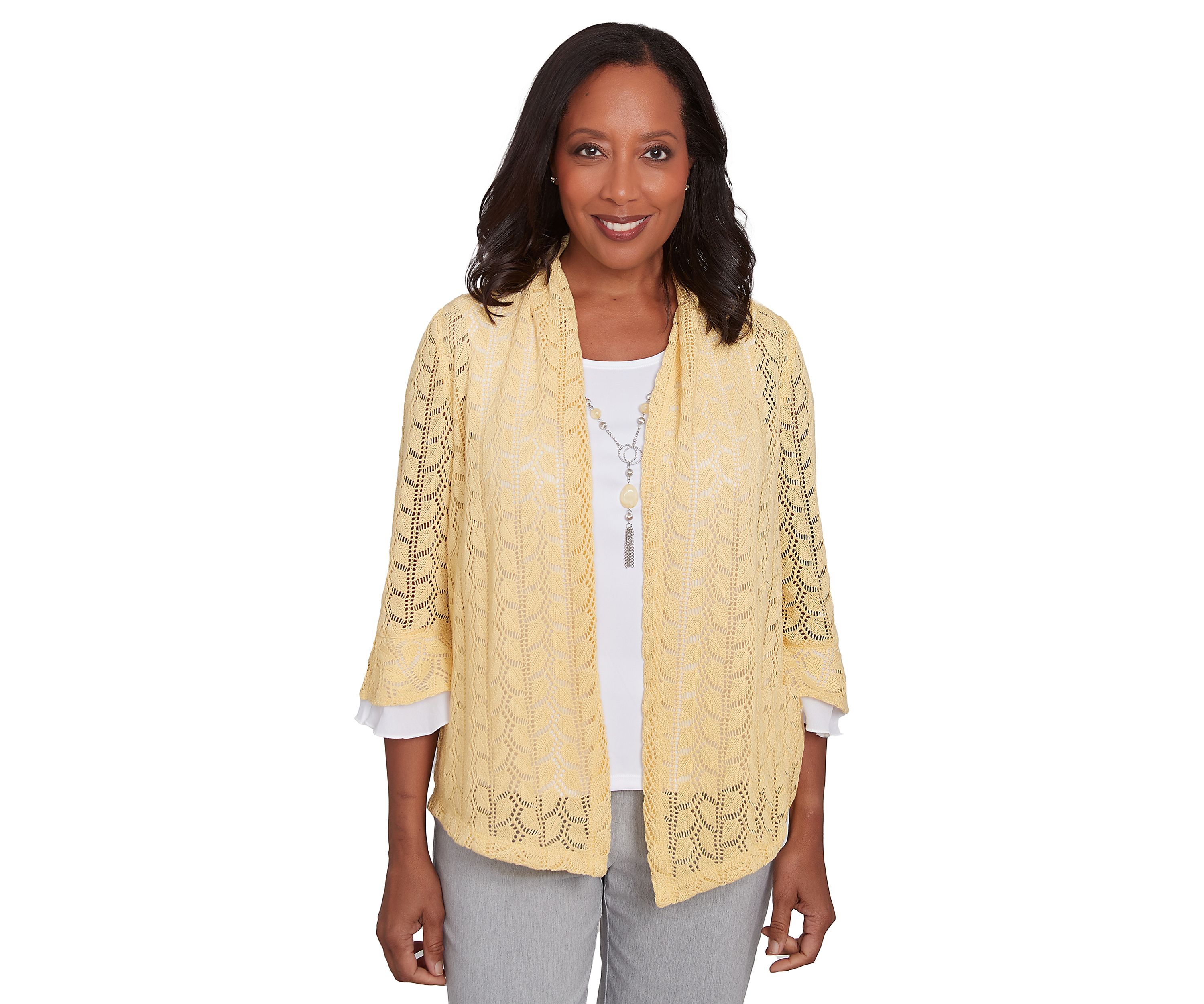 Womens Dress Code Pointelle Stitch 2Fer Top