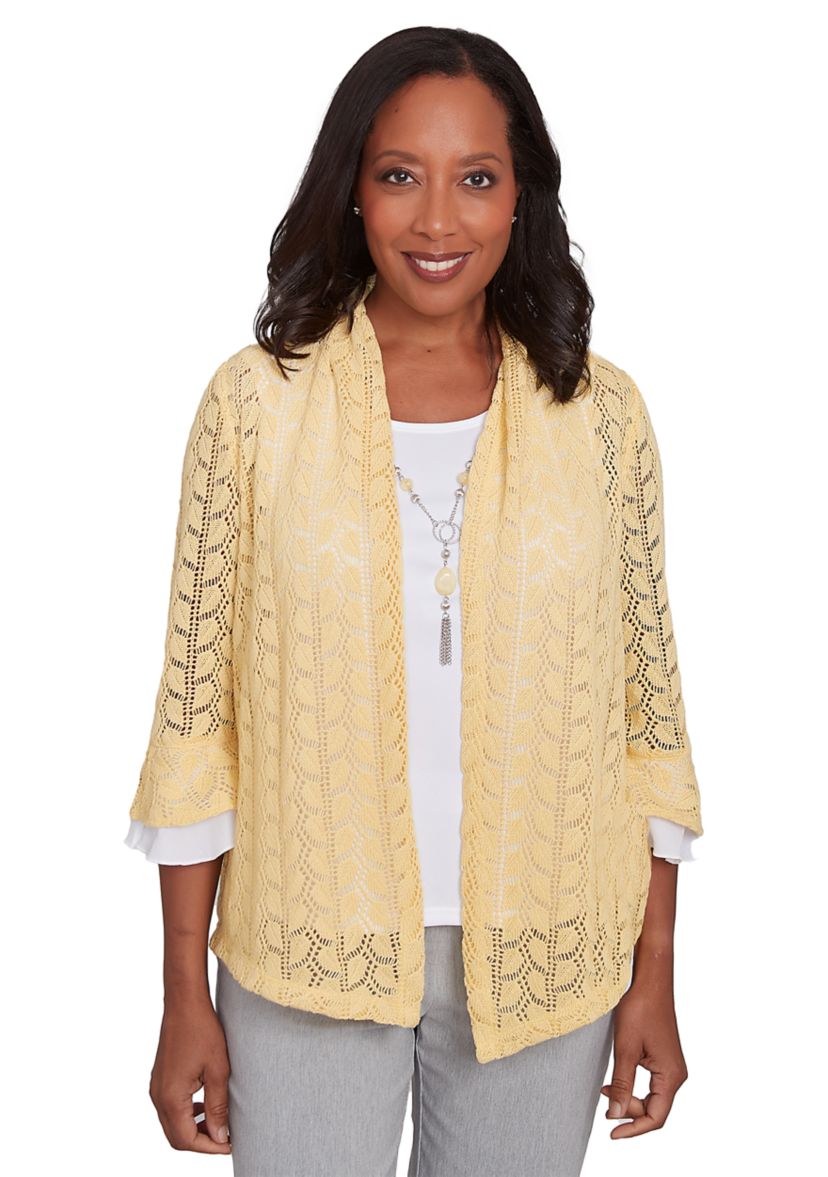 Womens Dress Code Pointelle Stitch 2Fer Top