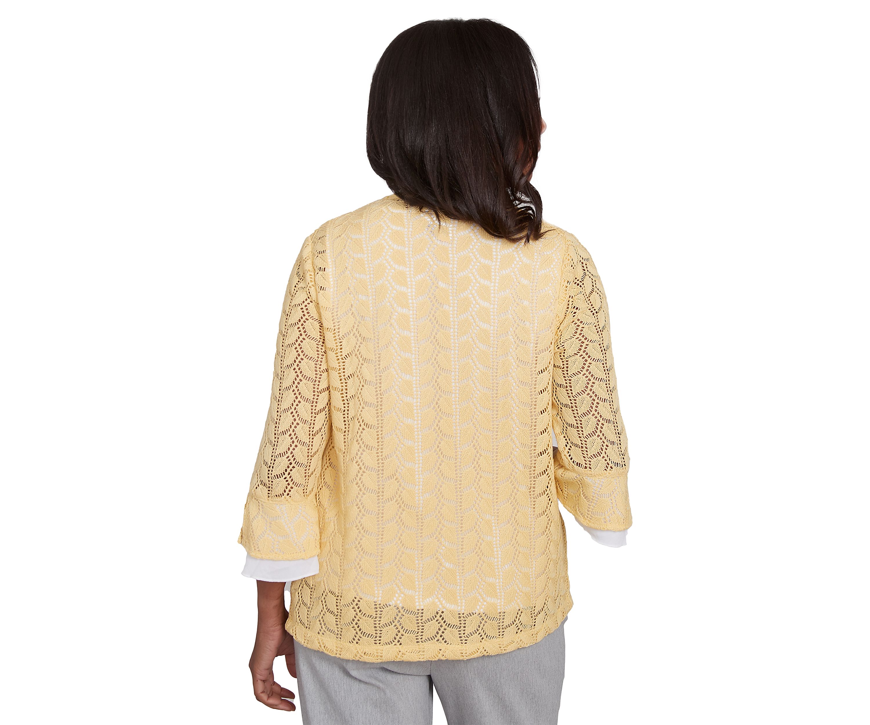 Womens Dress Code Pointelle Stitch 2Fer Top