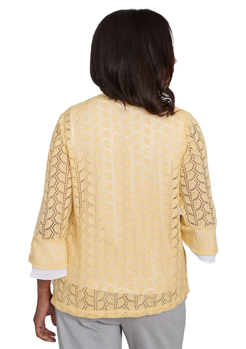Womens Dress Code Pointelle Stitch 2Fer Top