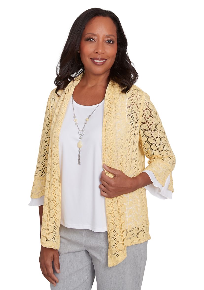 Womens Dress Code Pointelle Stitch 2Fer Top