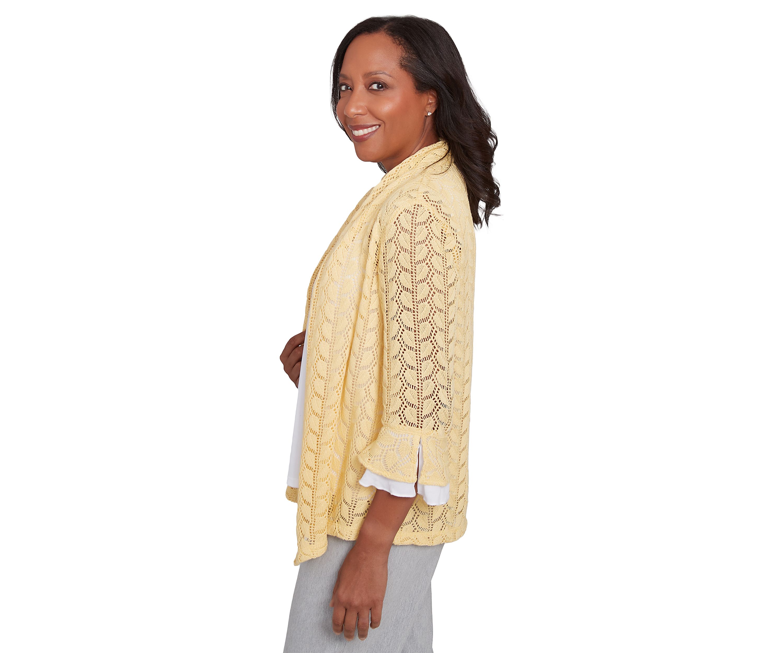 Womens Dress Code Pointelle Stitch 2Fer Top