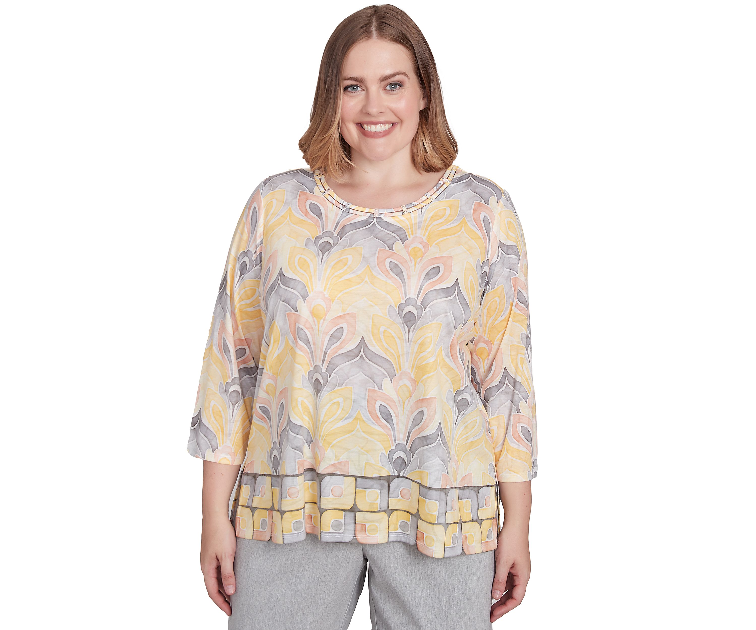 Plus Size Dress Code Medallion Geometric Border Top