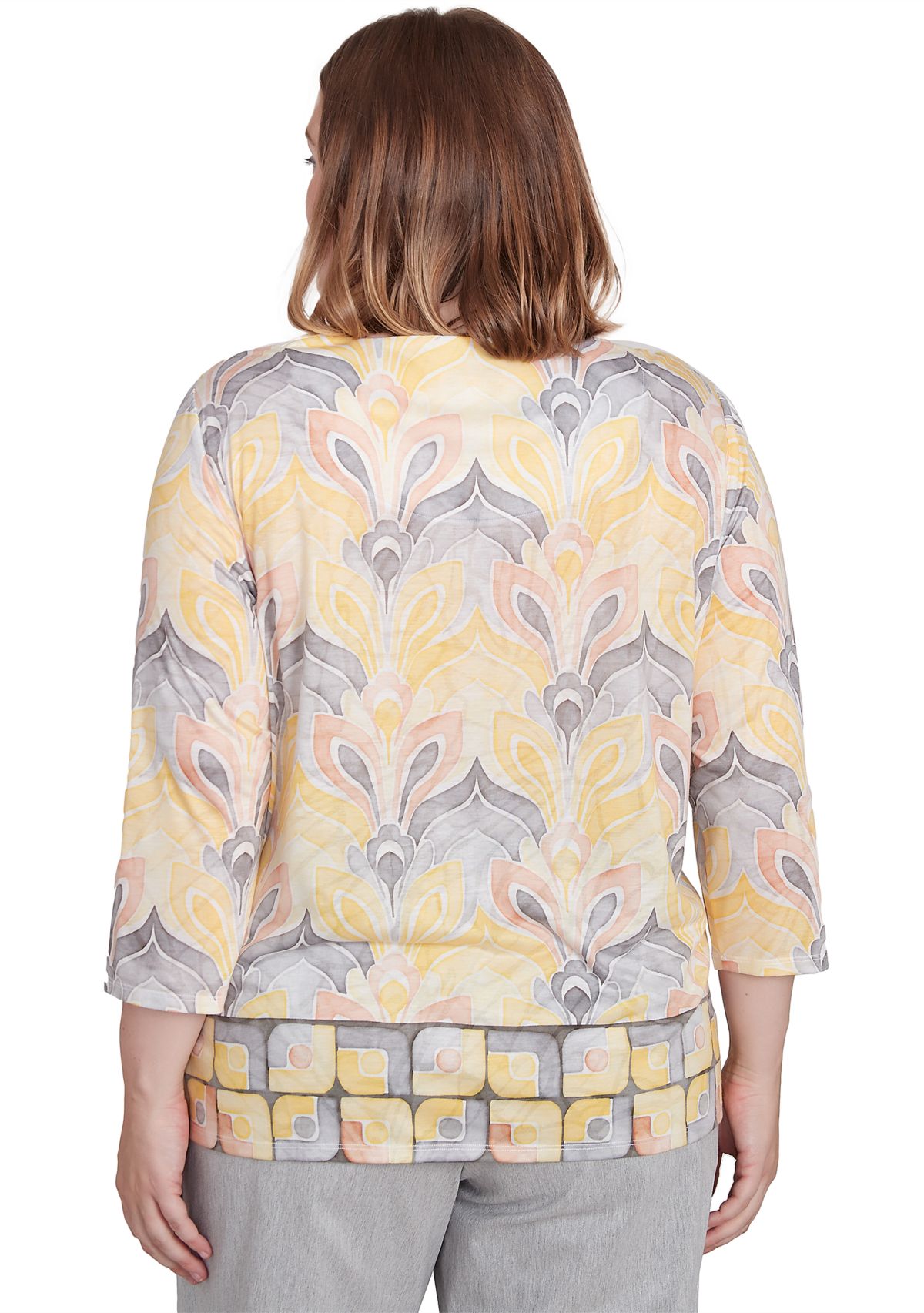 Plus Size Dress Code Medallion Geometric Border Top