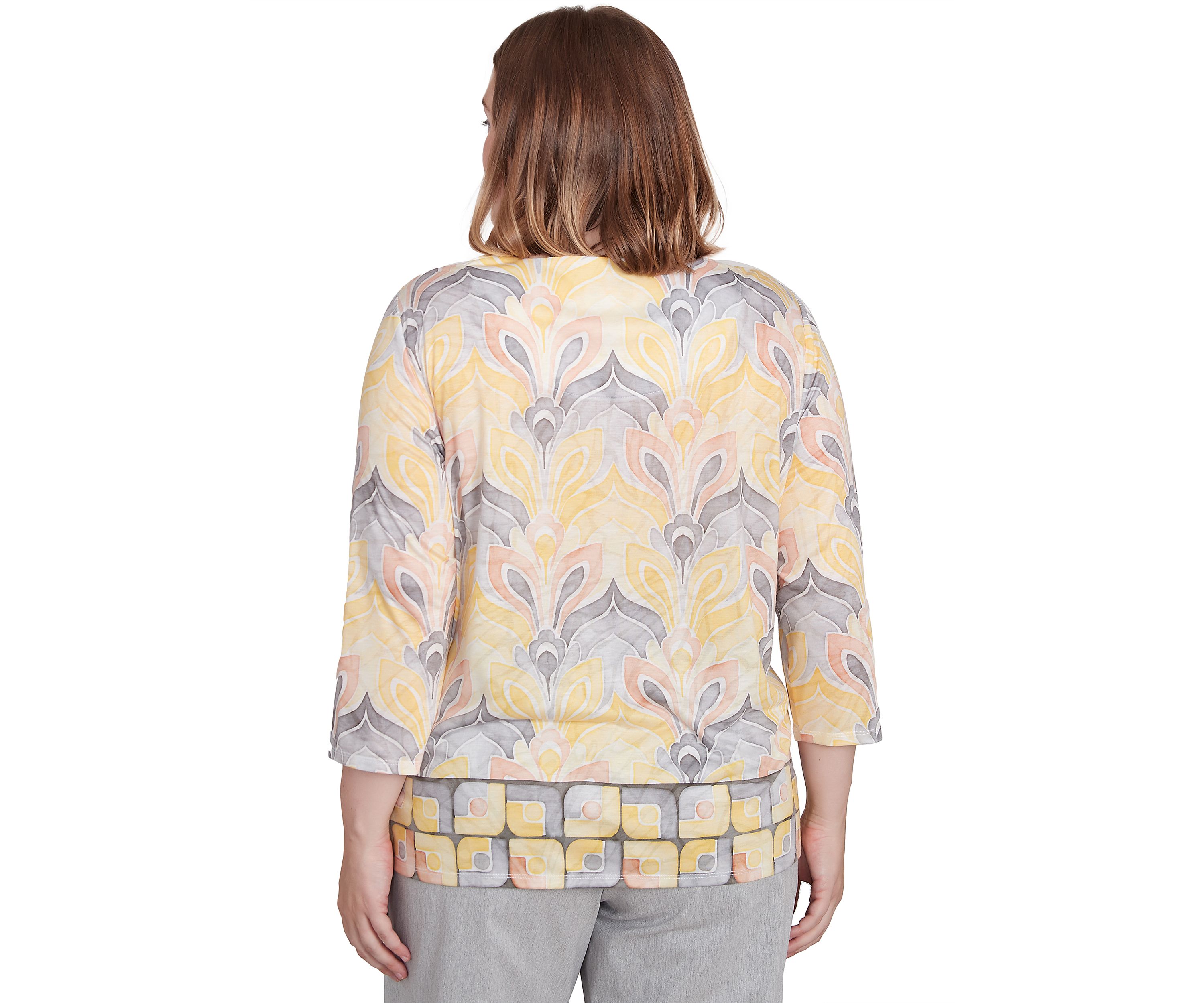 Plus Size Dress Code Medallion Geometric Border Top