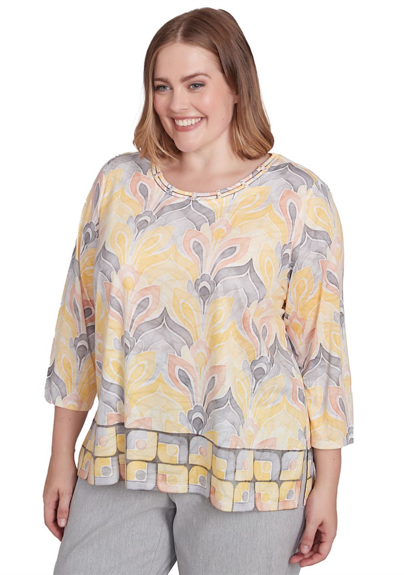 Plus Size Dress Code Medallion Geometric Border Top