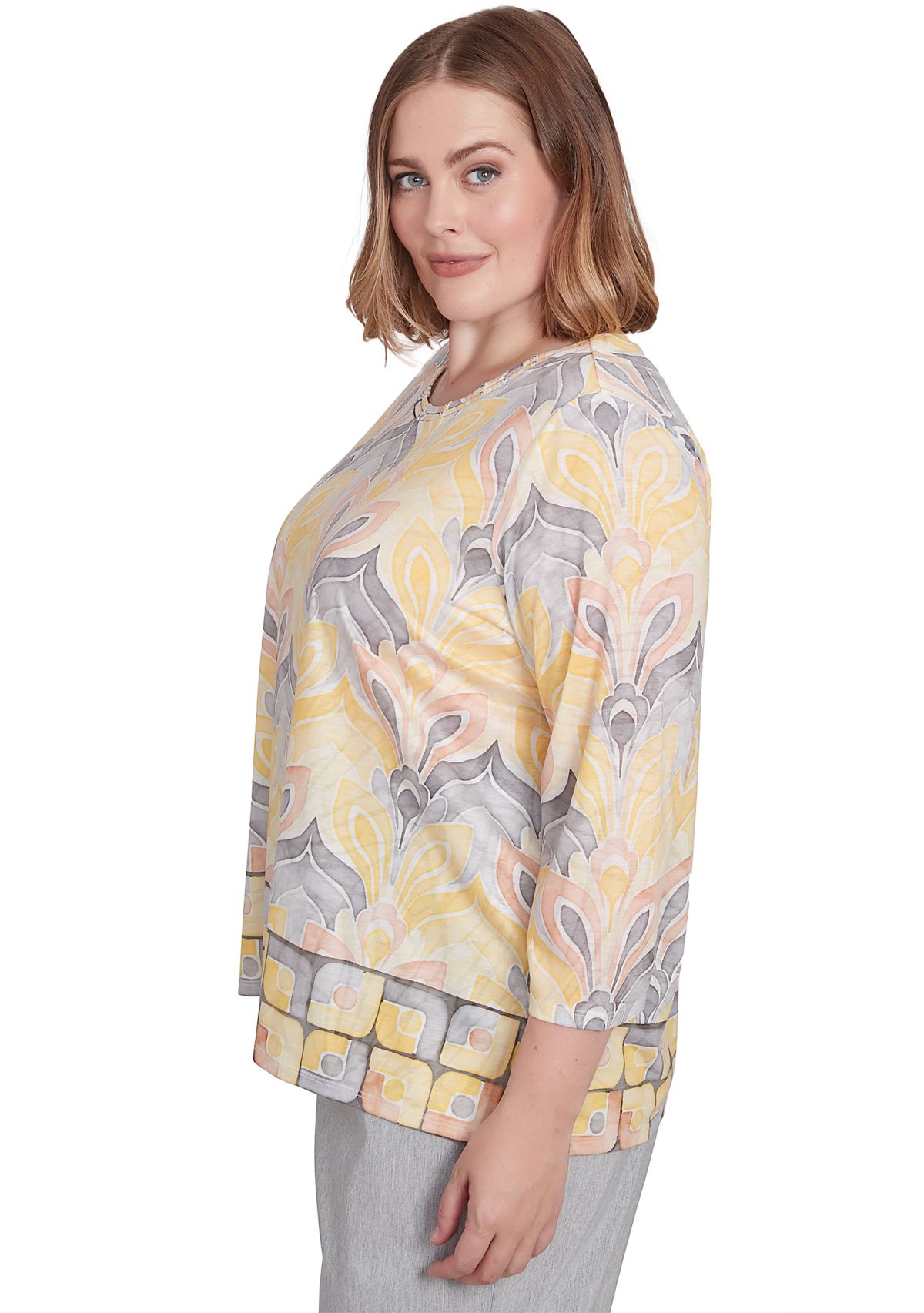 Plus Size Dress Code Medallion Geometric Border Top