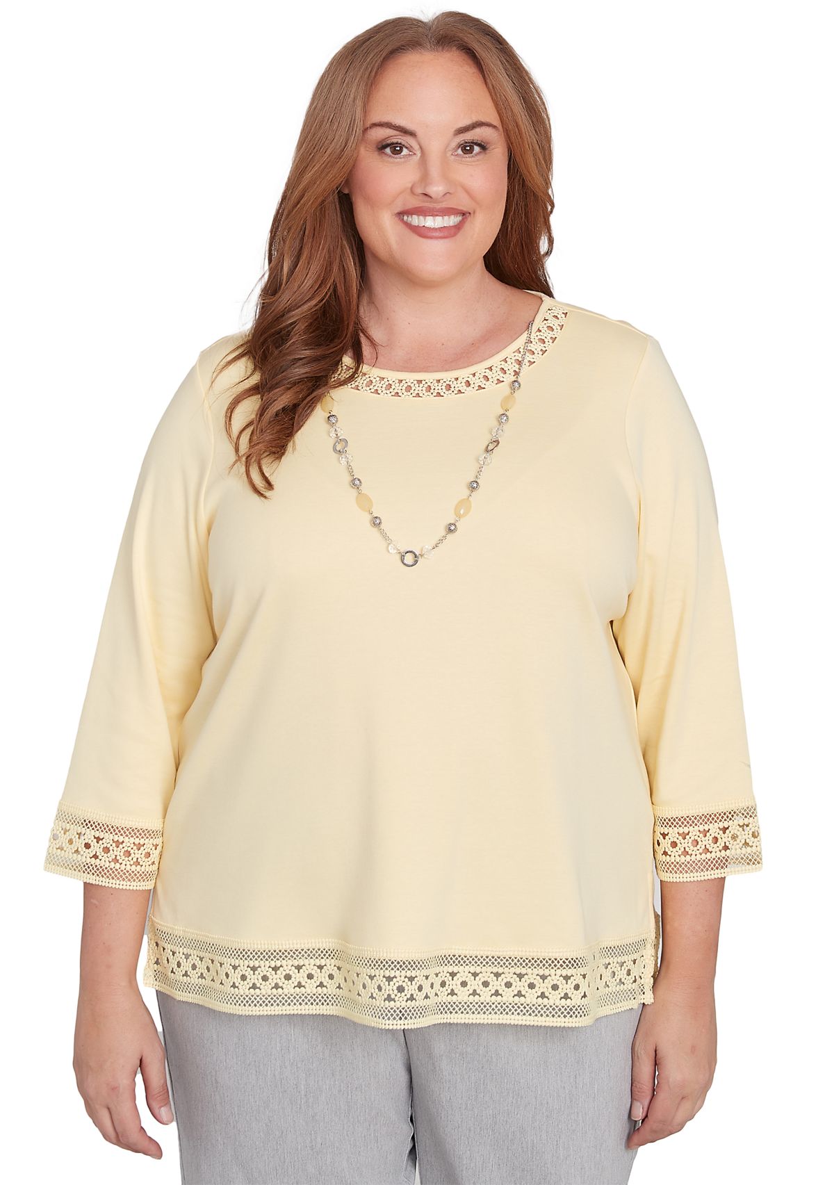 Plus Size Dress Code Lace Trim Top with Necklace
