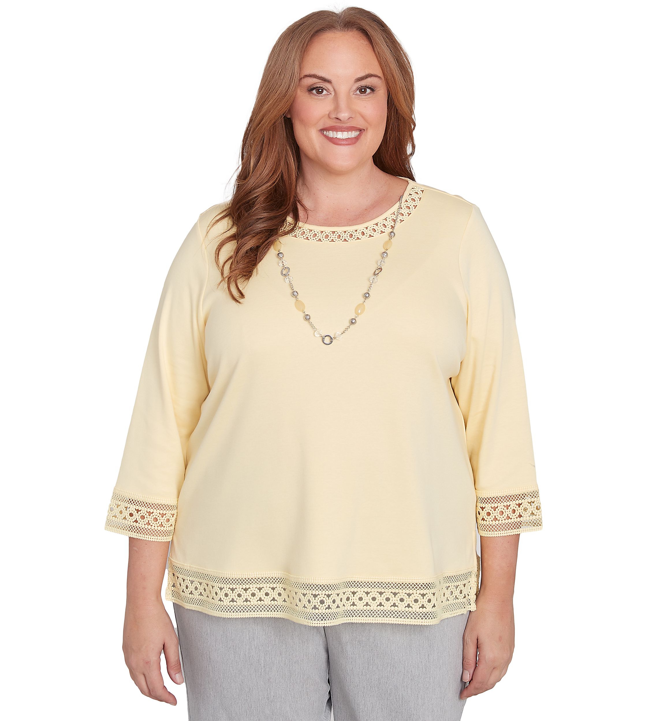 Plus Size Dress Code Lace Trim Top with Necklace