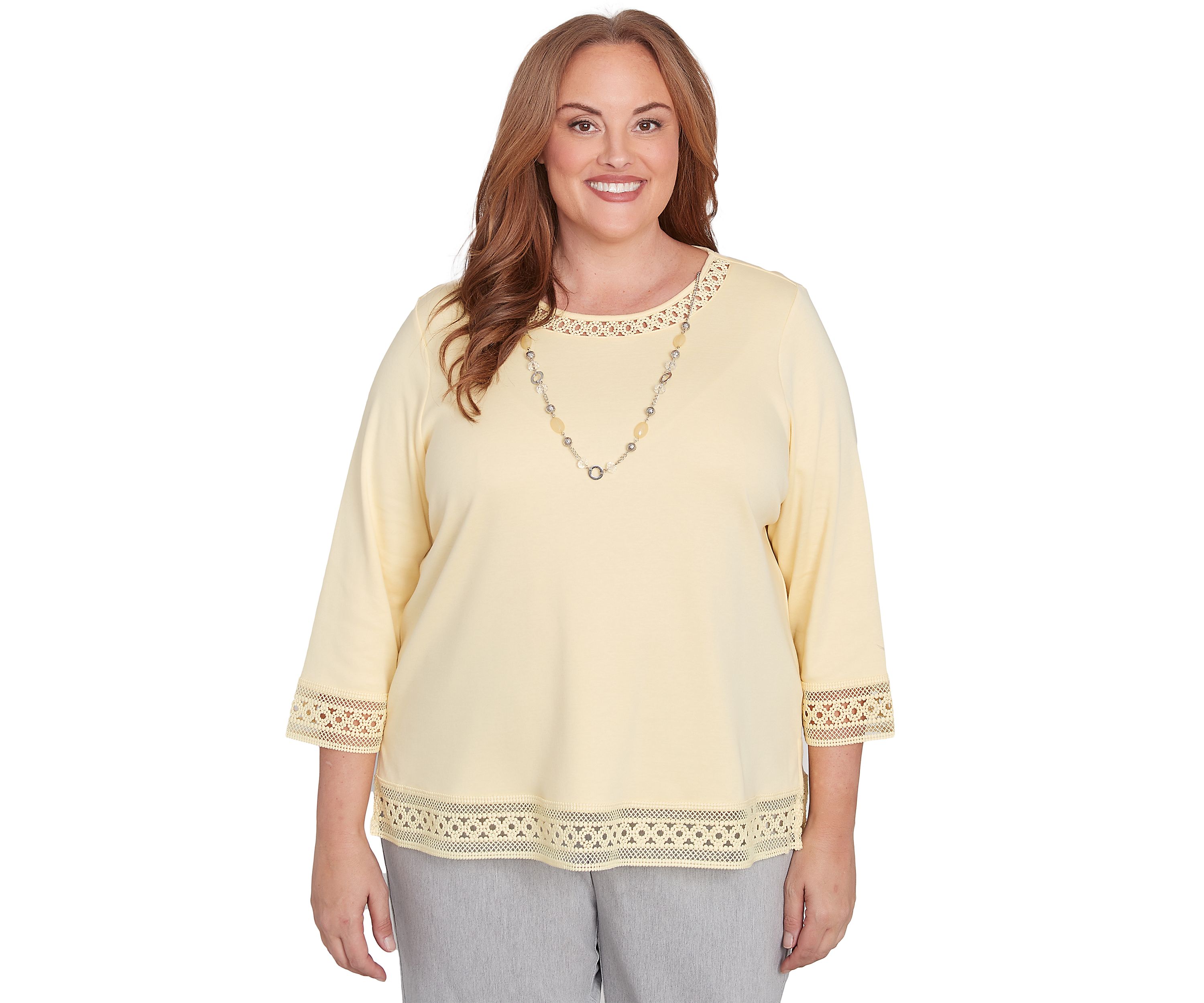 Plus Size Dress Code Lace Trim Top with Necklace