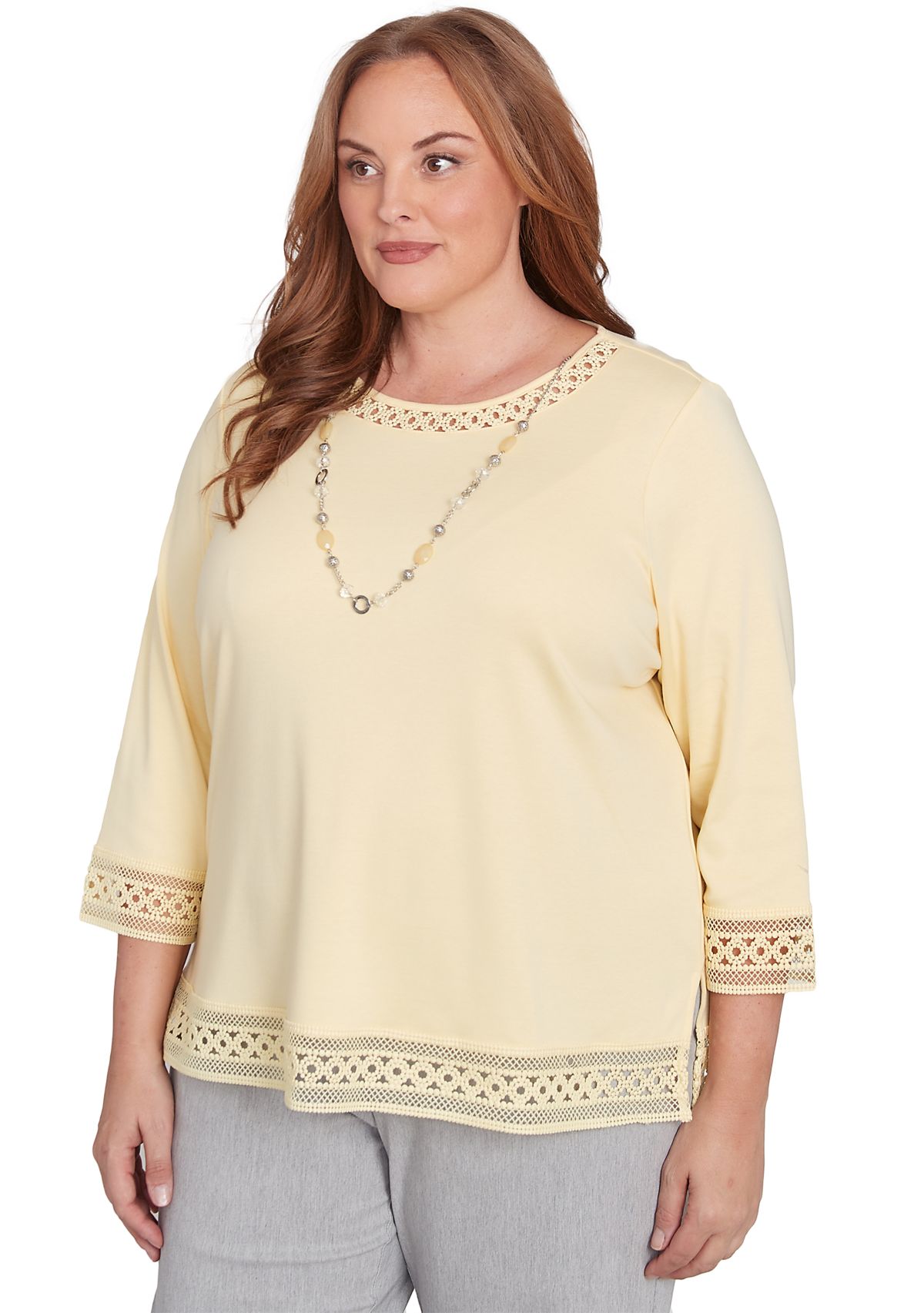 Plus Size Dress Code Lace Trim Top with Necklace