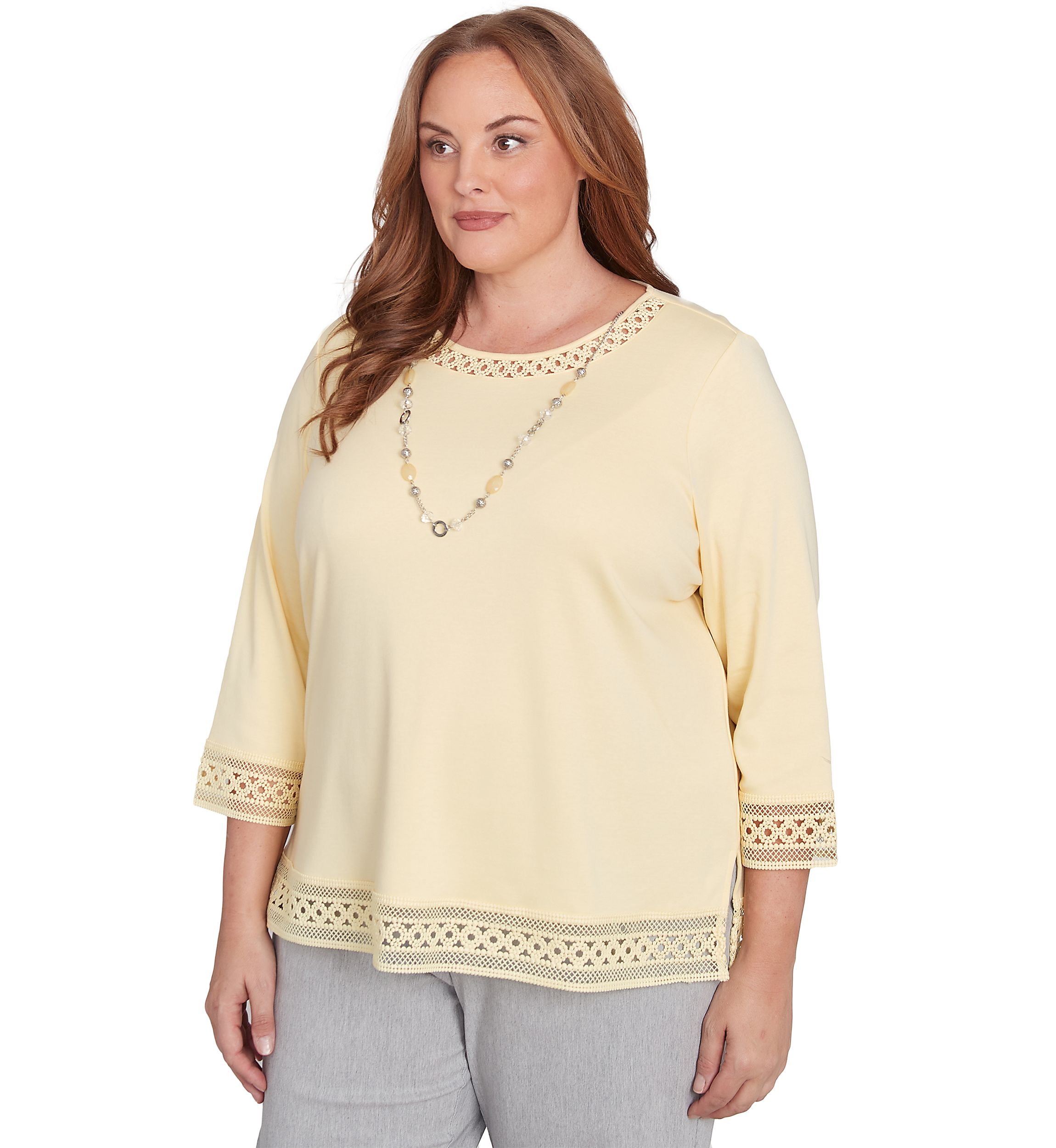 Plus Size Dress Code Lace Trim Top with Necklace