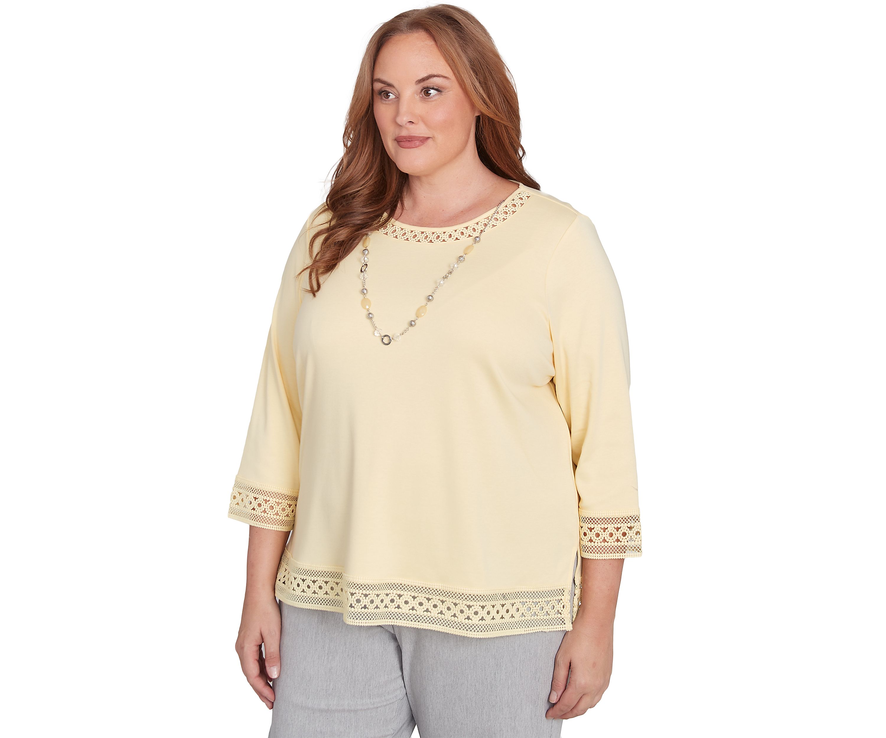 Plus Size Dress Code Lace Trim Top with Necklace