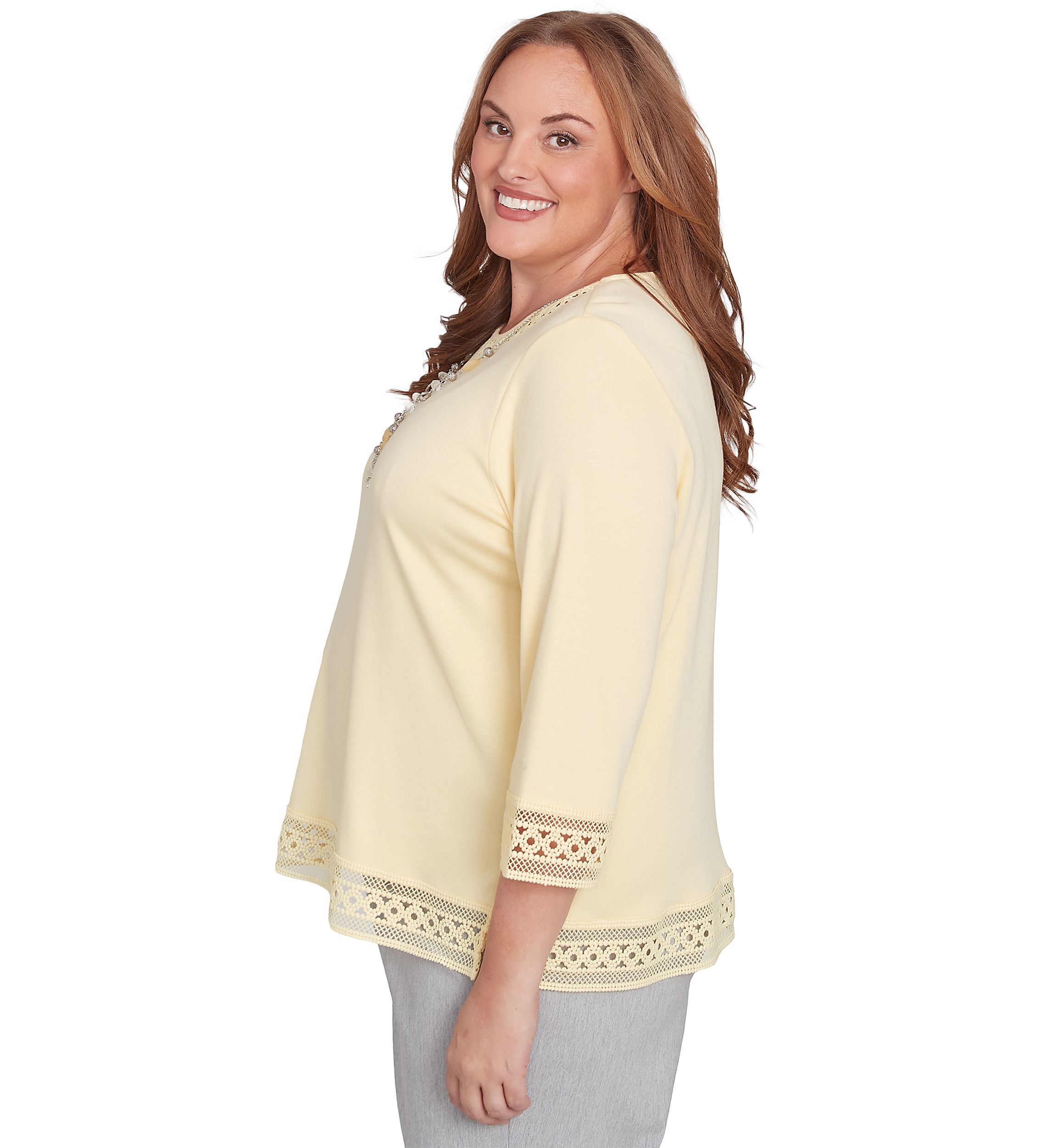 Plus Size Dress Code Lace Trim Top with Necklace