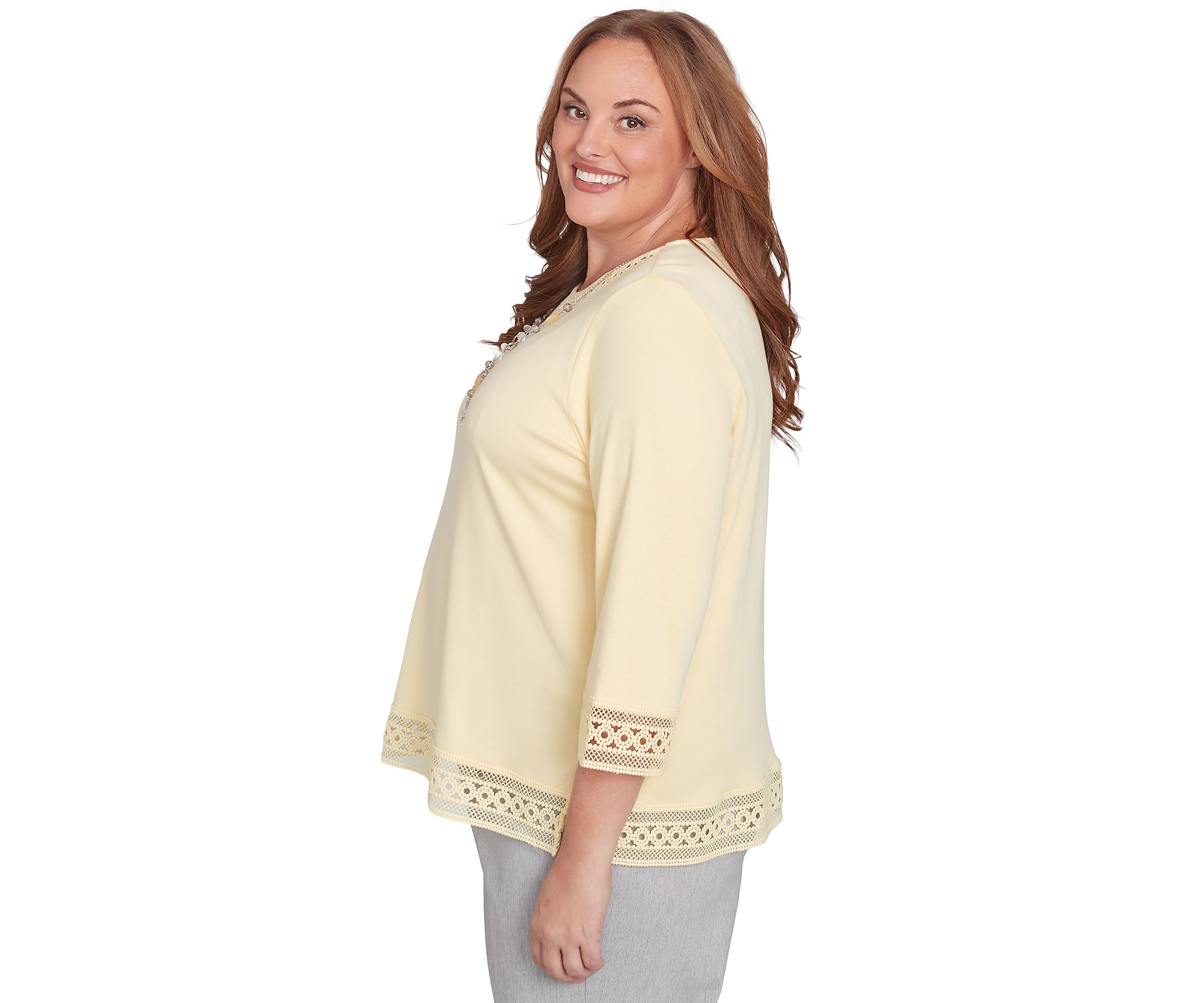 Plus Size Dress Code Lace Trim Top with Necklace