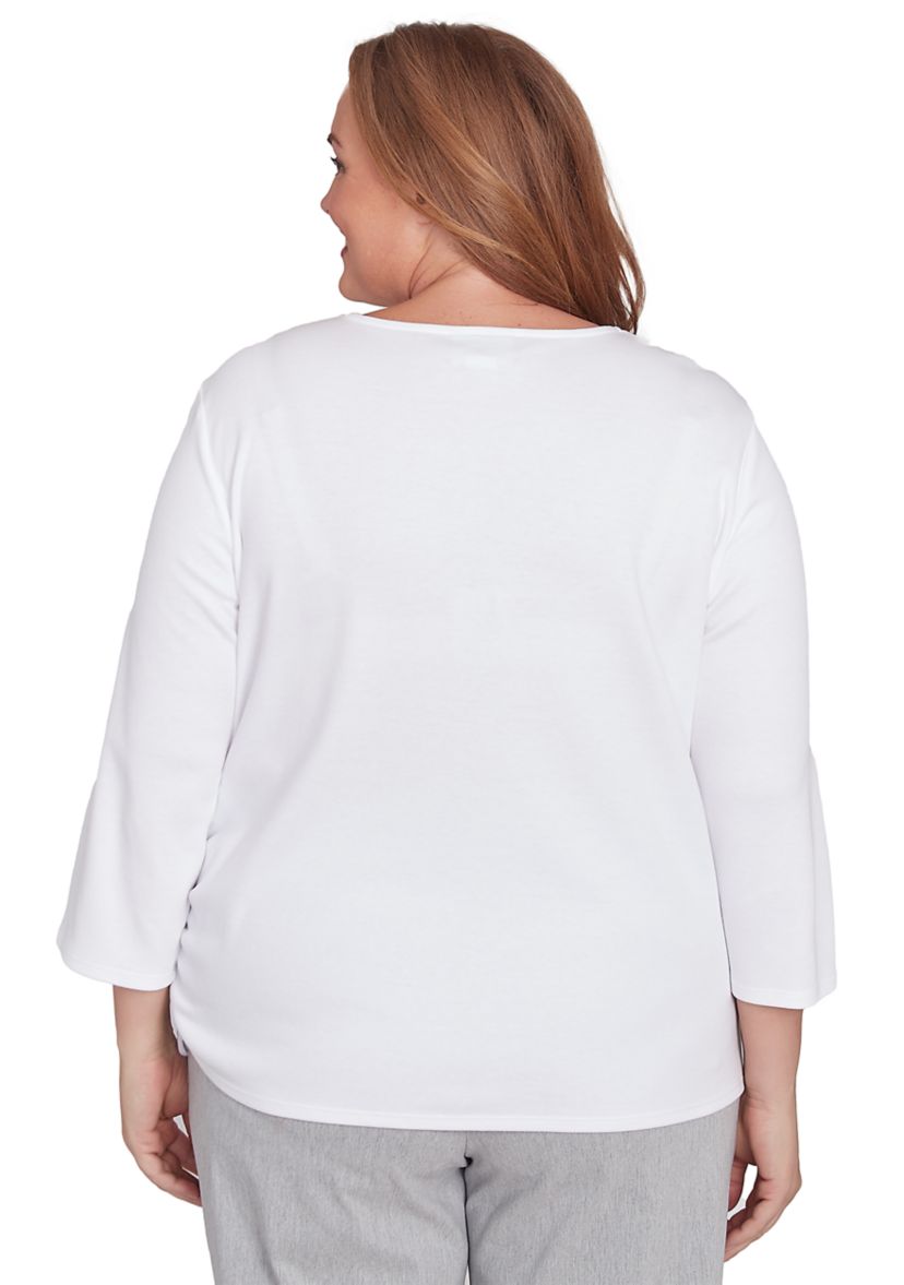 Plus Size Dress Code Linear Floral Yoke Embroidery Top