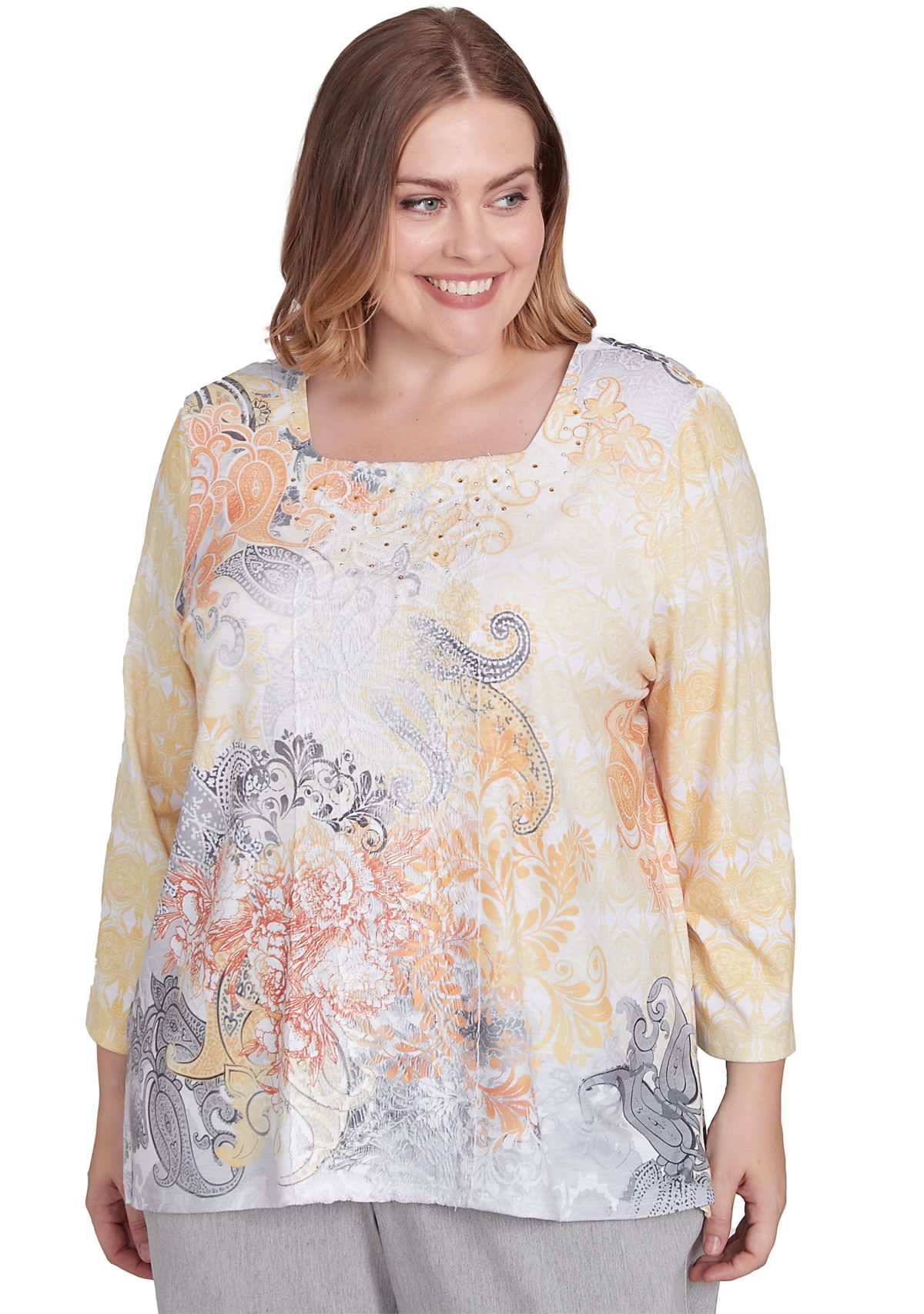 Plus Size Dress Code Paisley Scroll Geometric Top