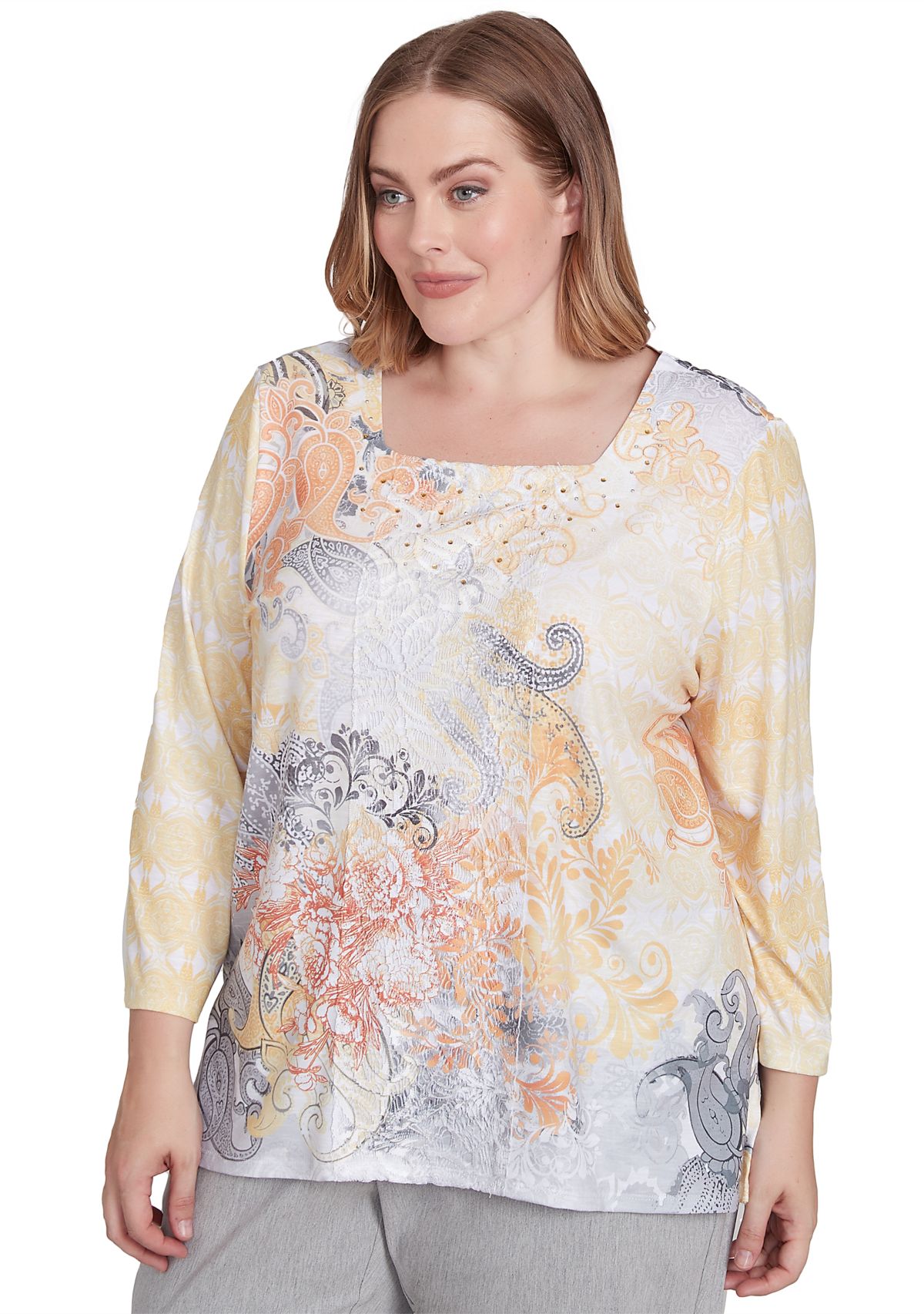 Plus Size Dress Code Paisley Scroll Geometric Top