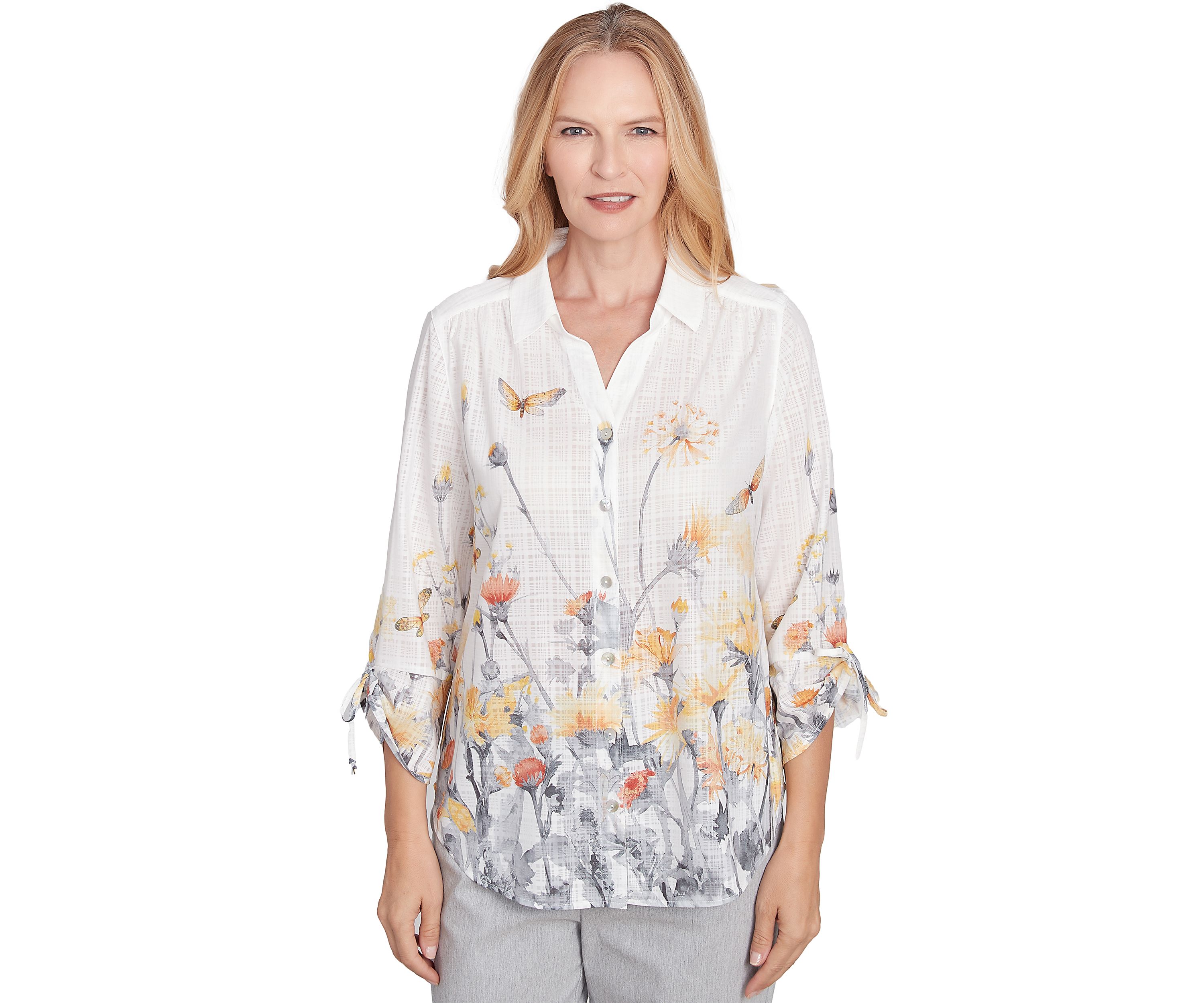 Petite Dress Code Butterfly Floral Border Top