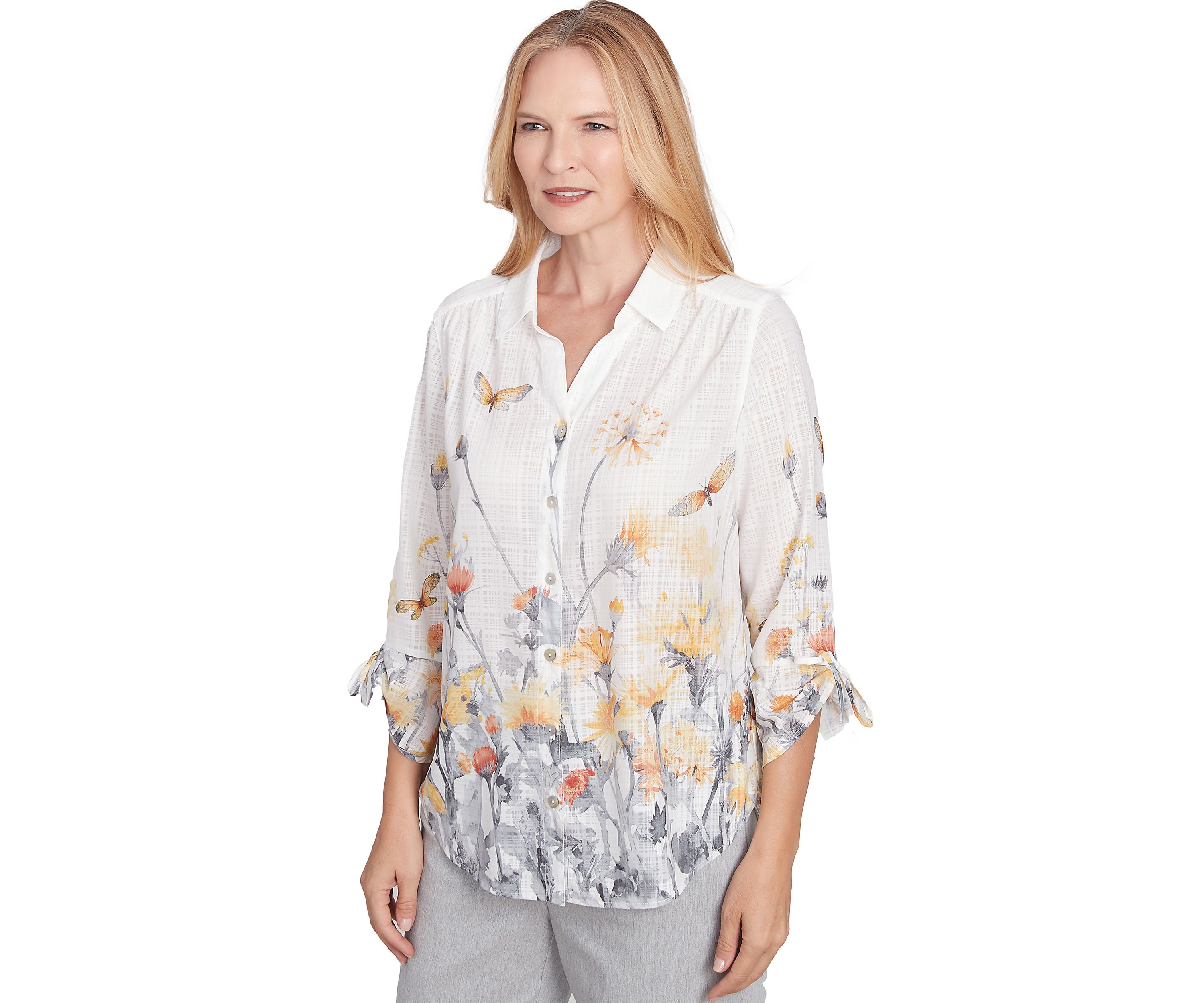 Petite Dress Code Butterfly Floral Border Top