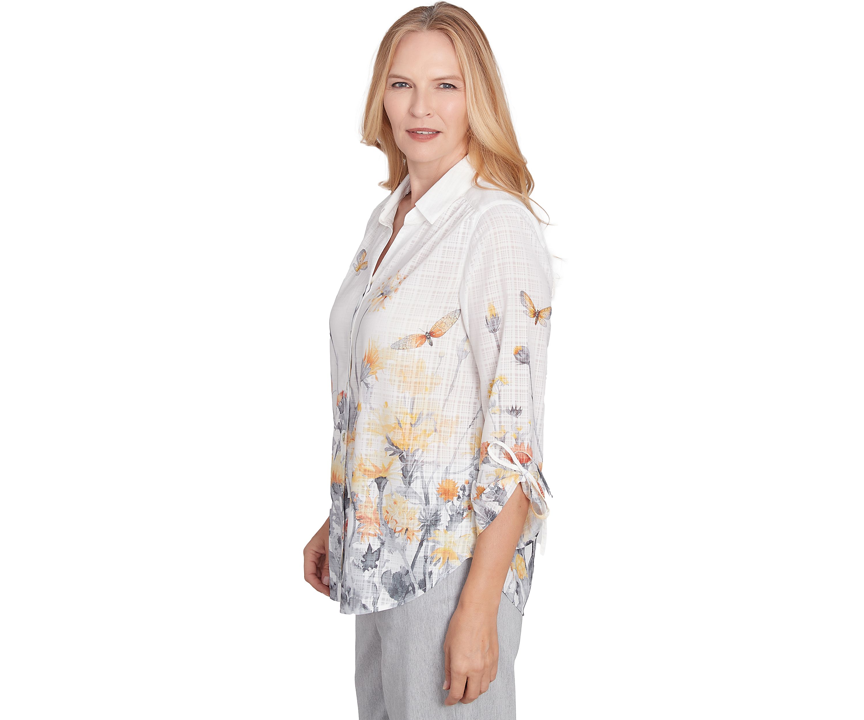 Petite Dress Code Butterfly Floral Border Top