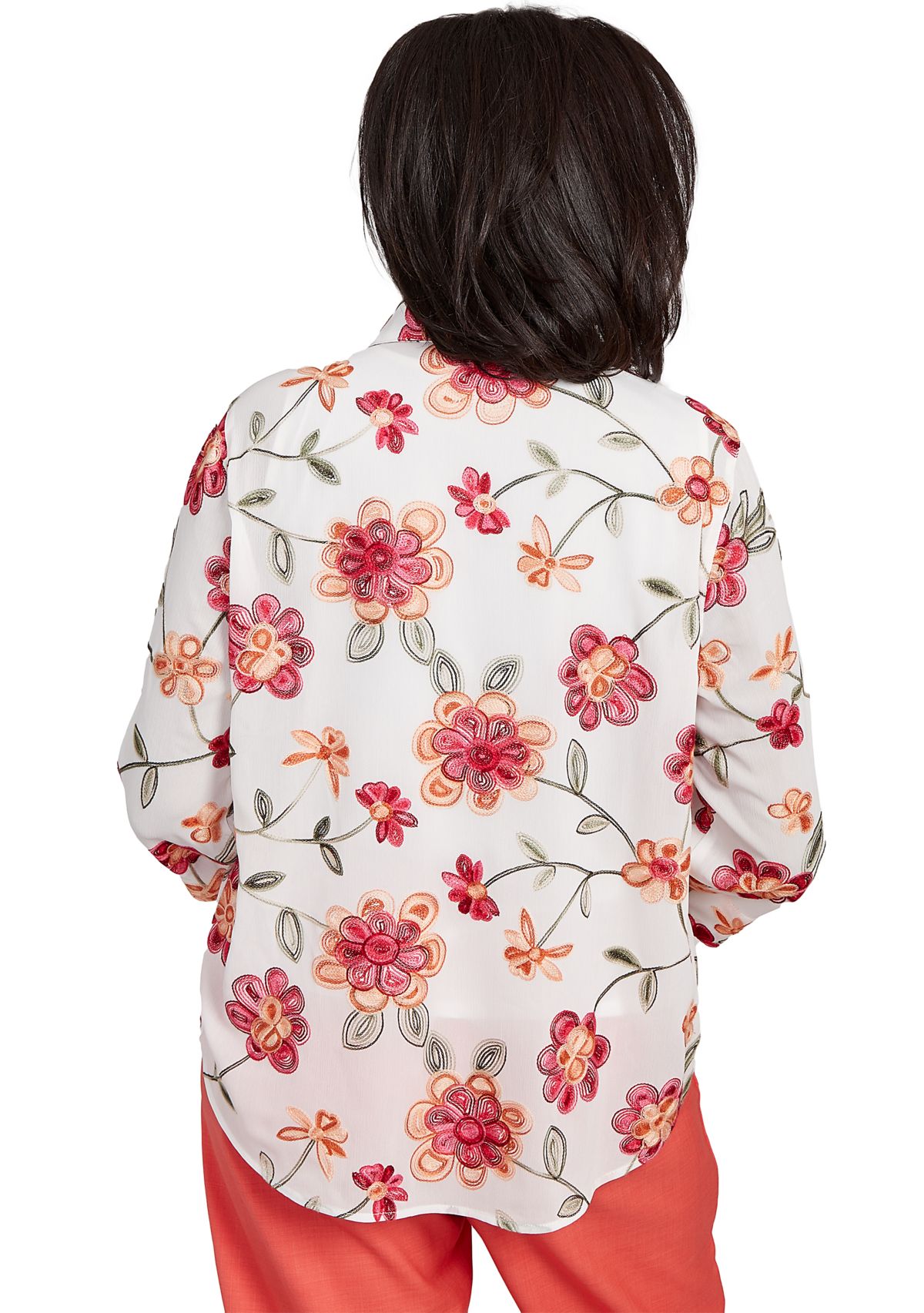 Womens Catalina Island Embroidered Flowers Two In One Top