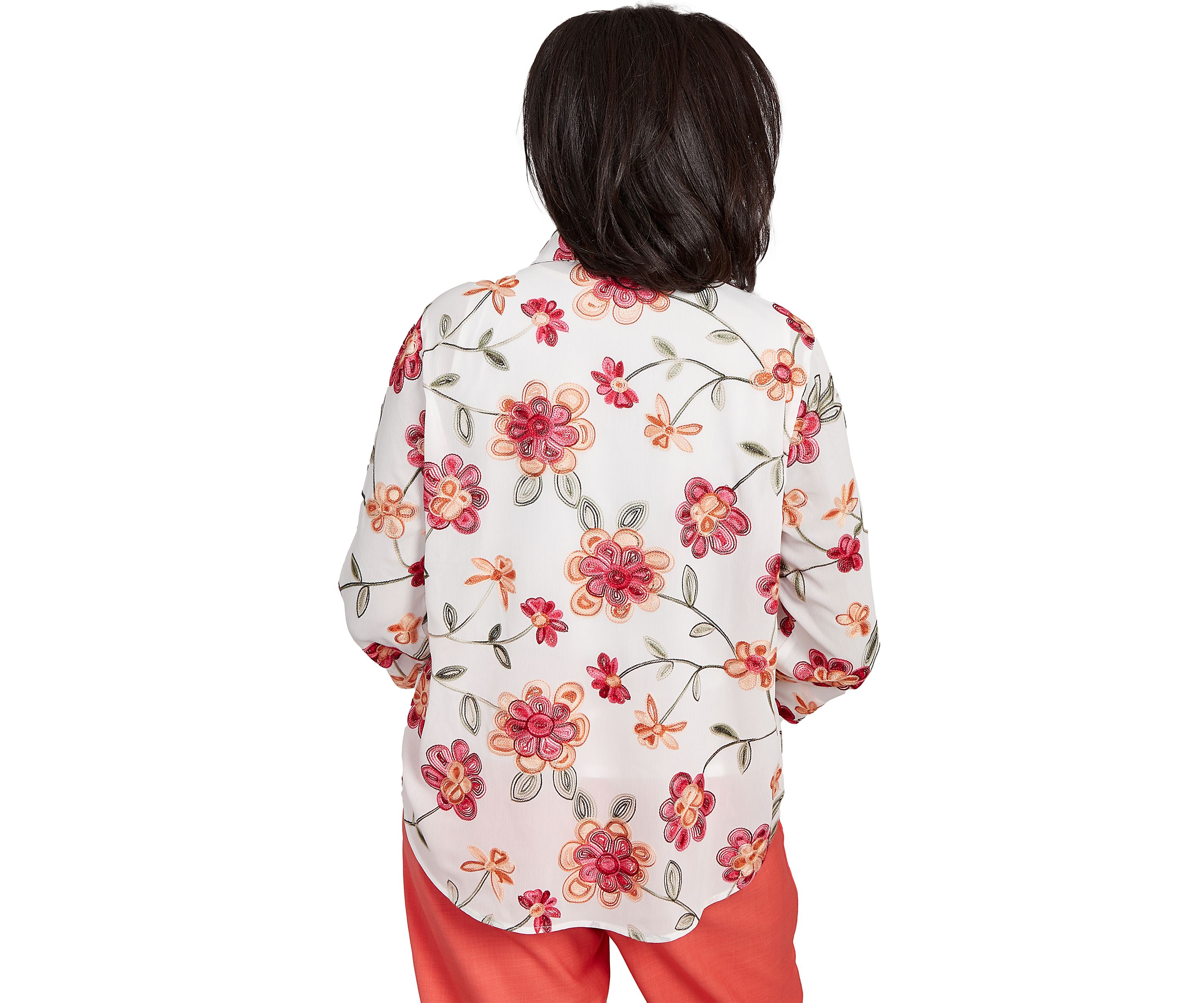 Womens Catalina Island Embroidered Flowers Two In One Top