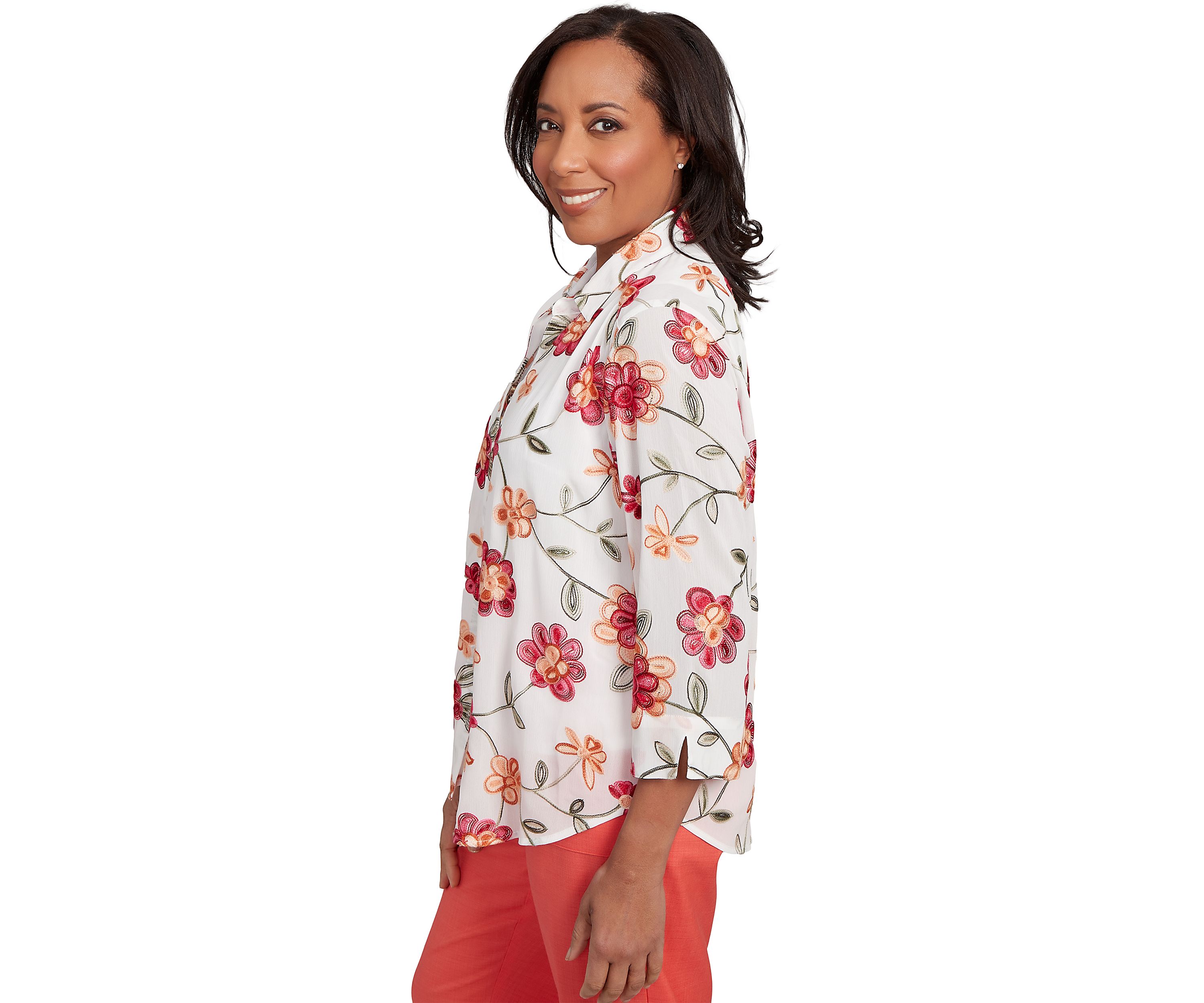 Womens Catalina Island Embroidered Flowers Two In One Top