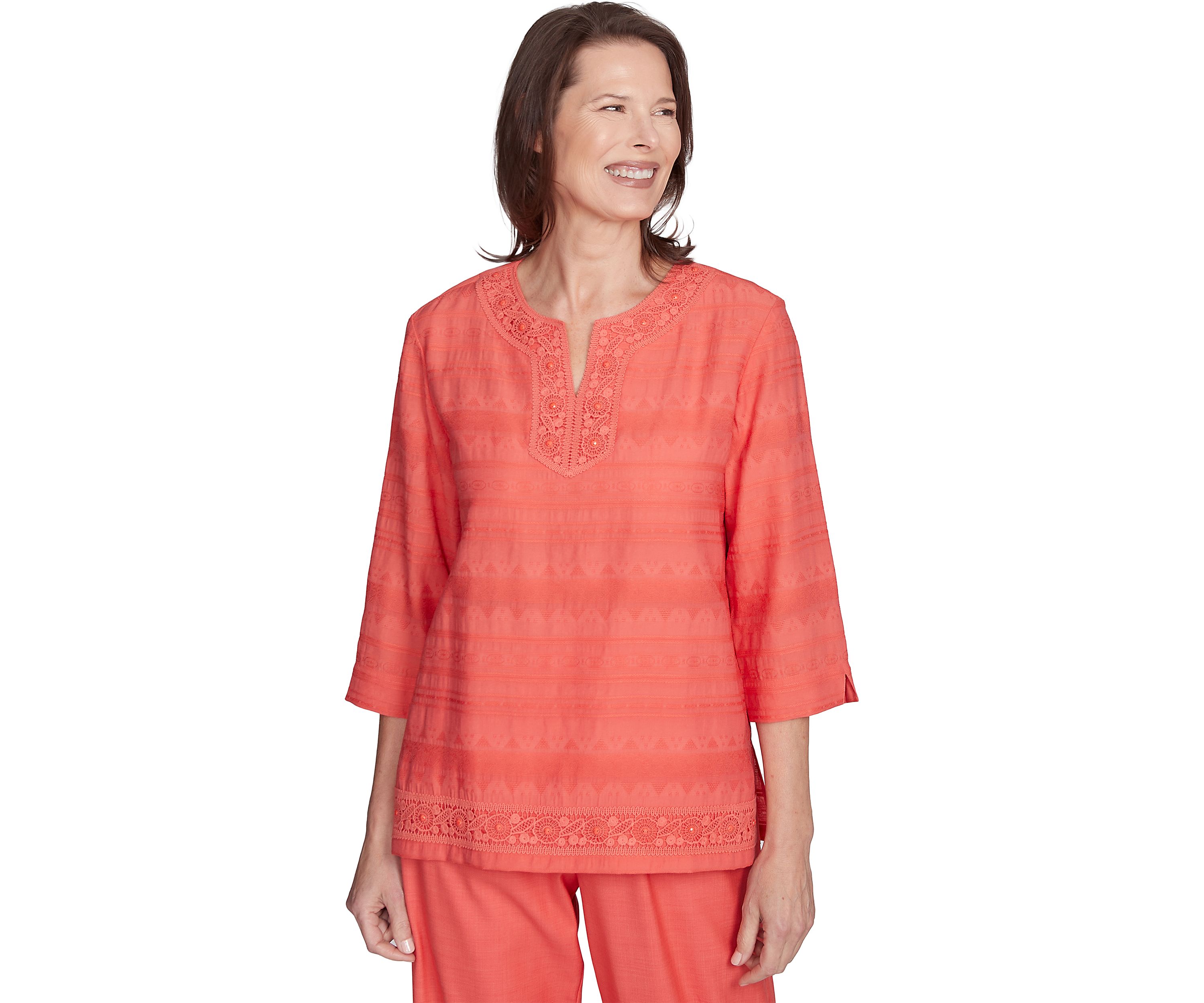 Womens Catalina Island Lace Trim Texture Shirt