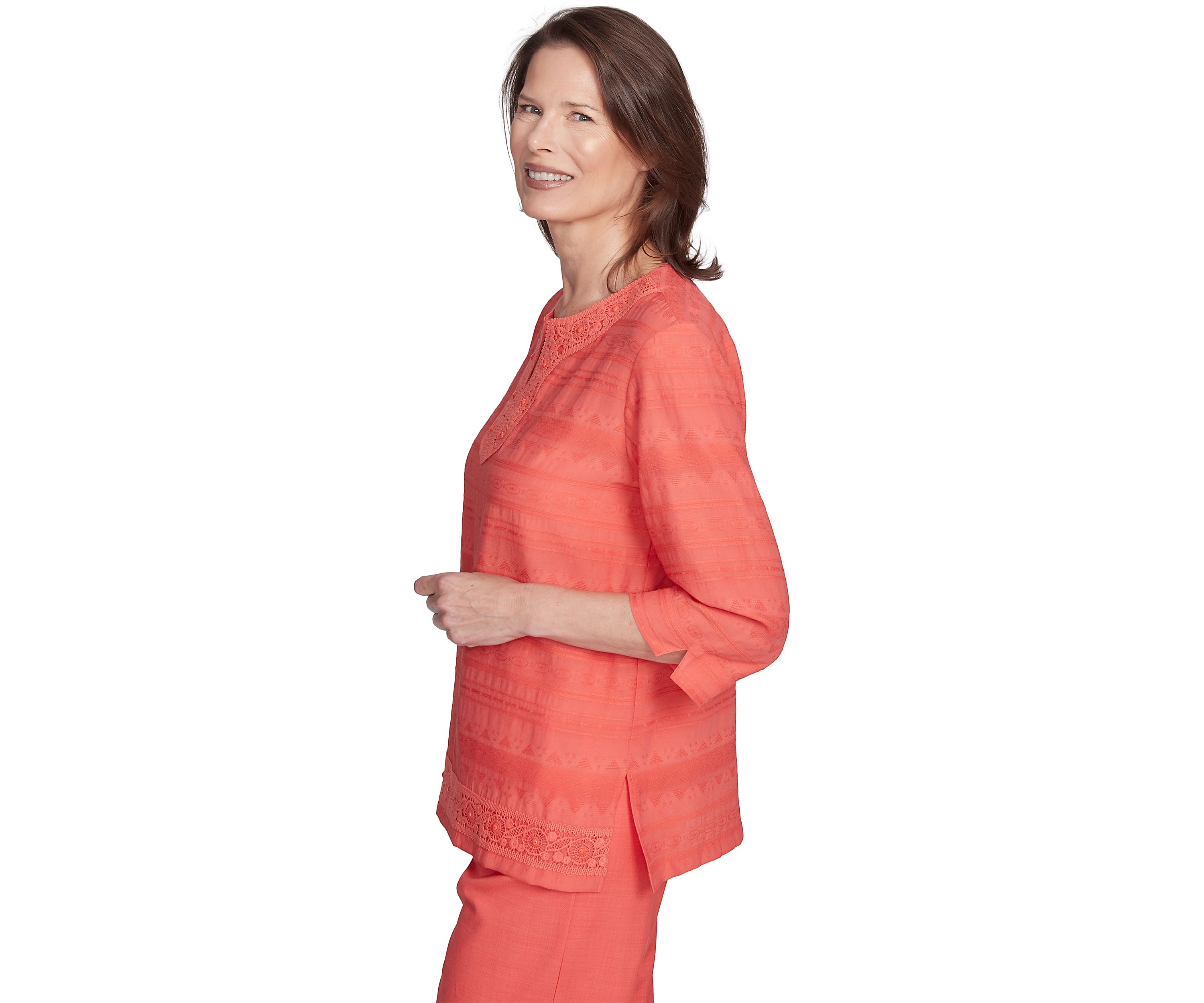 Womens Catalina Island Lace Trim Texture Shirt