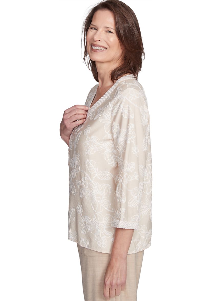 Womens Catalina Island Tossed Flower Embroidery Top