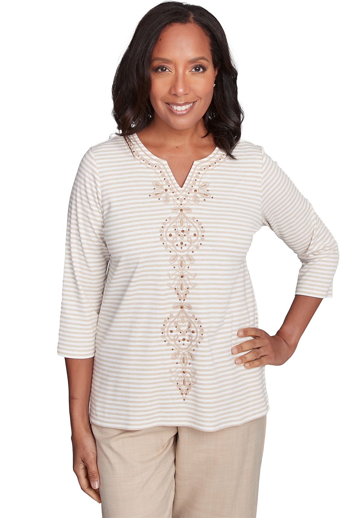 Womens Catalina Island Medallion Center Stripe Top