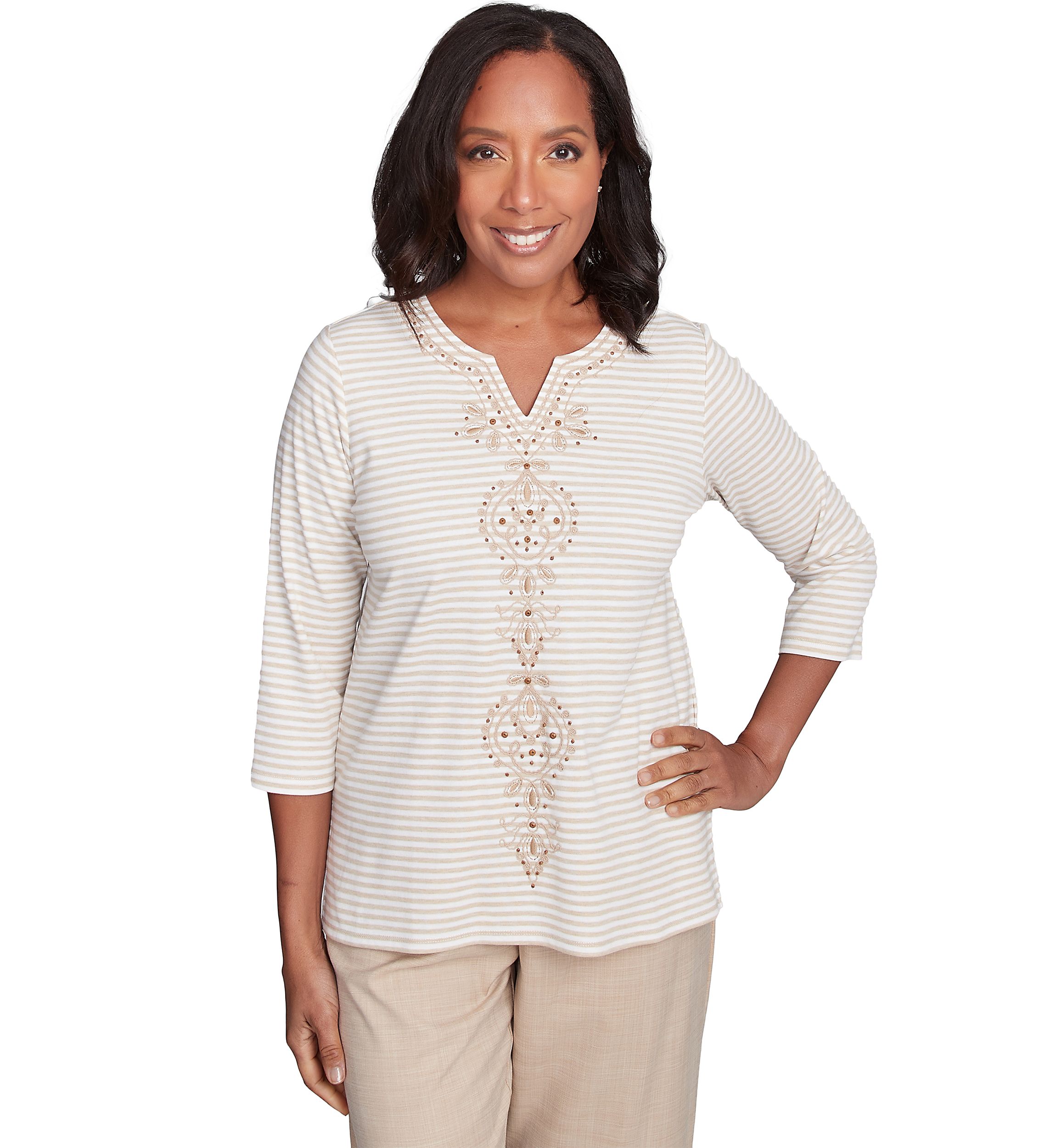 Womens Catalina Island Medallion Center Stripe Top