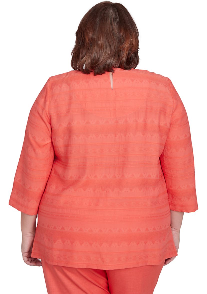 Plus Size Catalina Island Lace Trim Texture Shirt