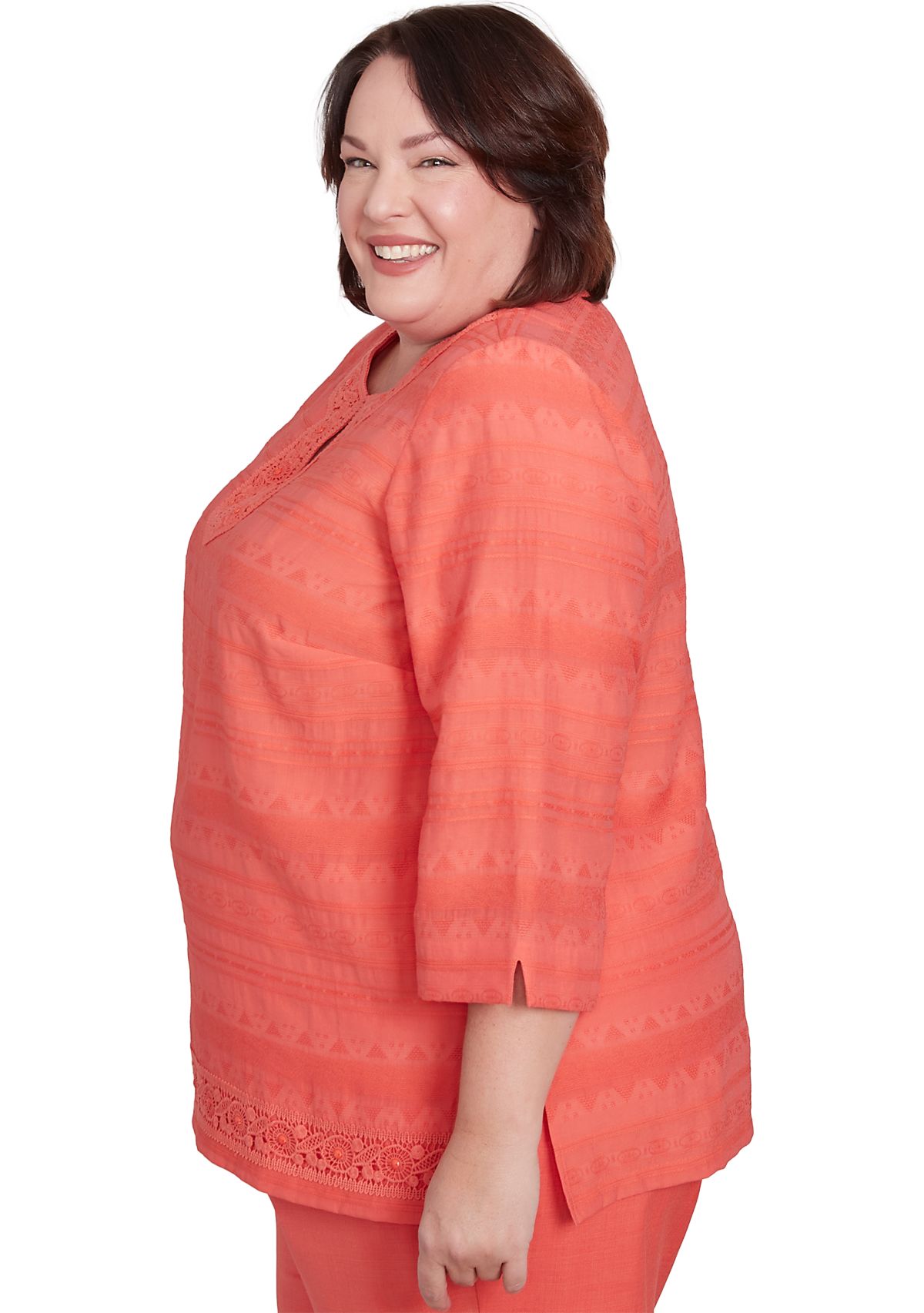 Plus Size Catalina Island Lace Trim Texture Shirt