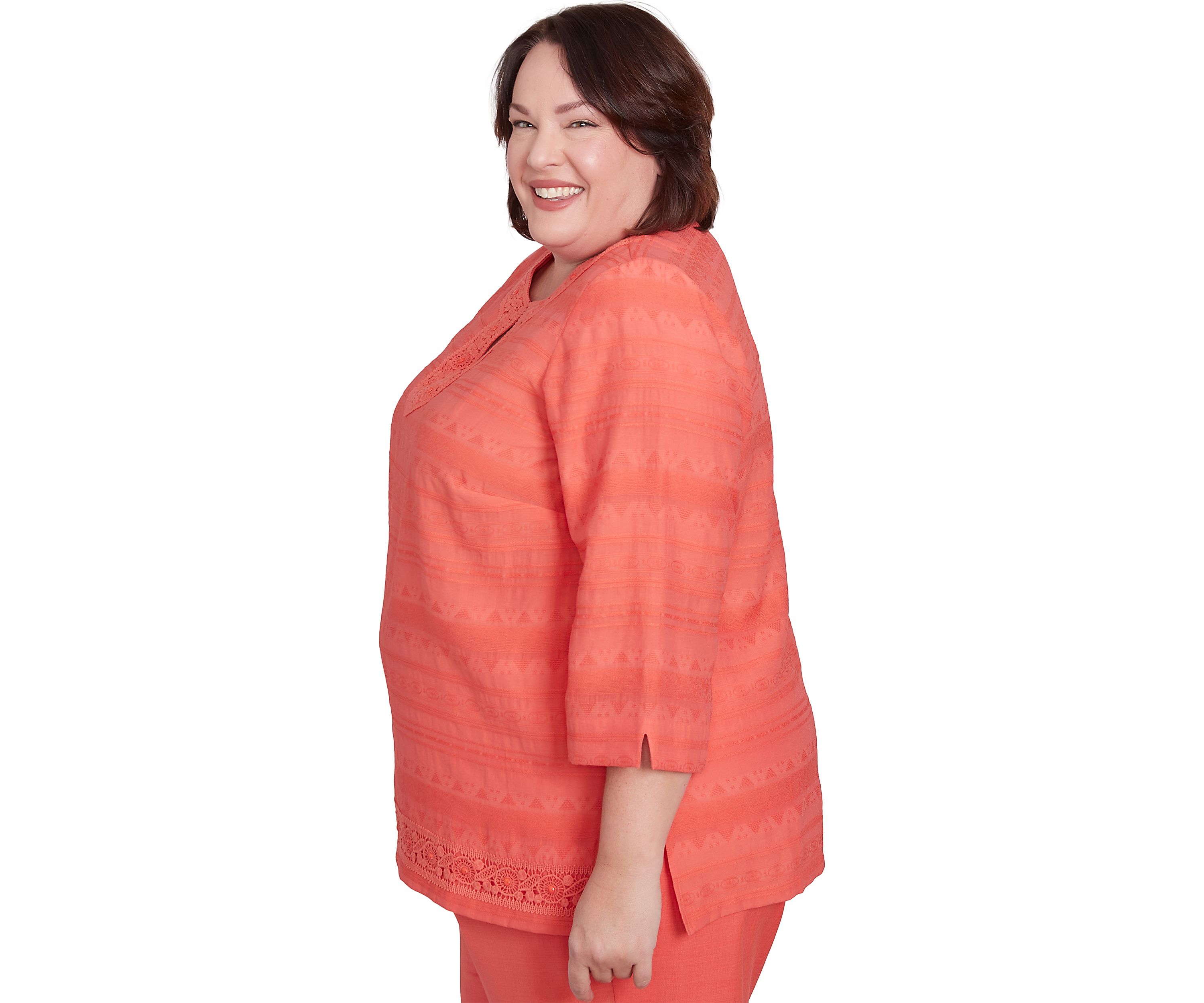 Plus Size Catalina Island Lace Trim Texture Shirt