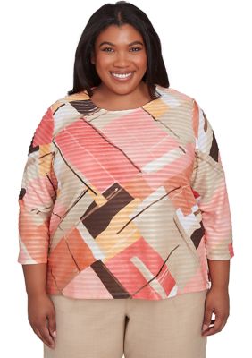 Alfred Dunner Women's Plus Size Catalina Island Patchwork Top, 3X
