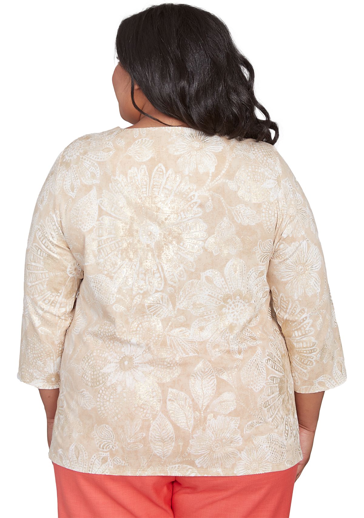 Plus Size Catalina Island Texture Floral Top with Foil