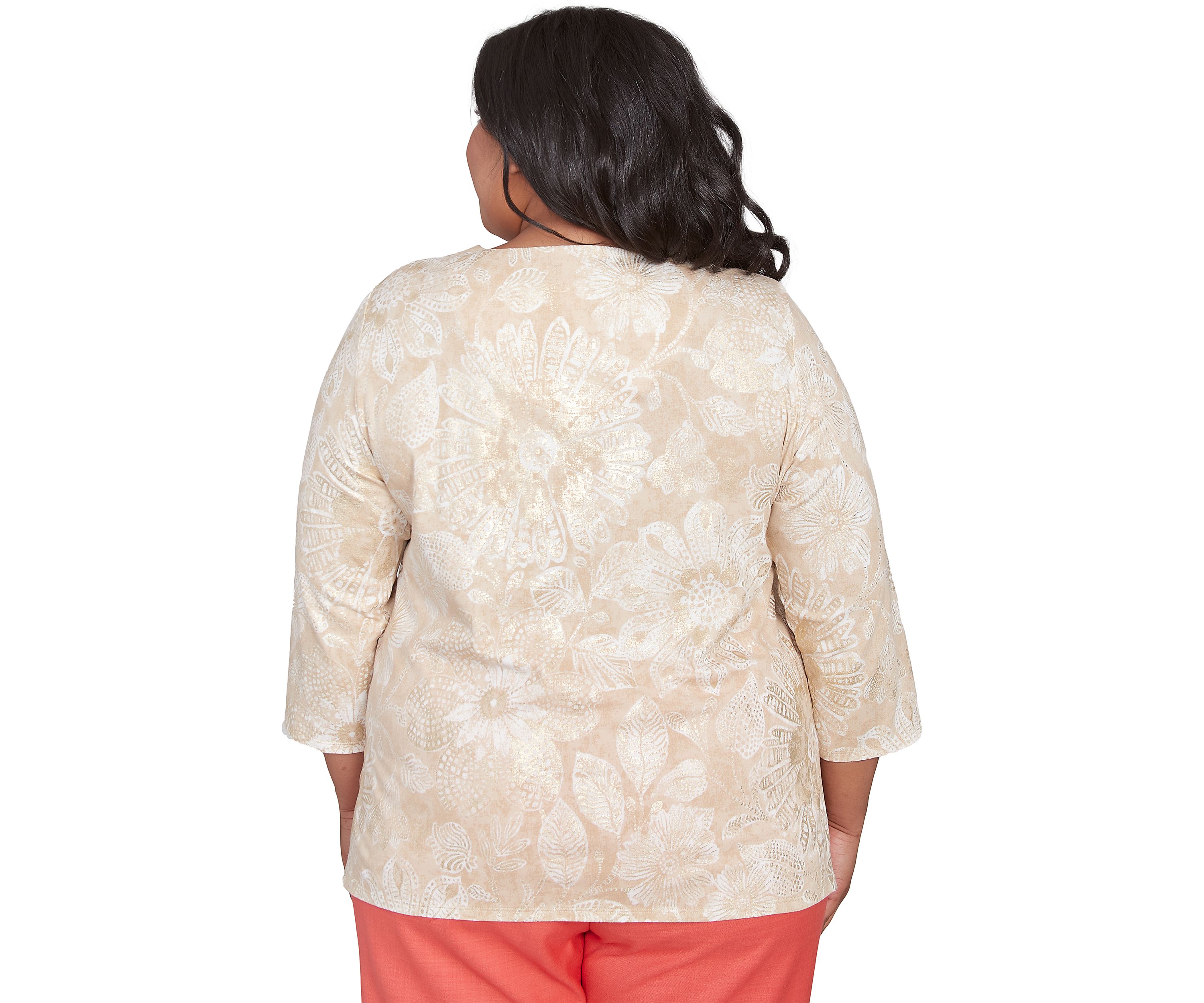Plus Size Catalina Island Texture Floral Top with Foil