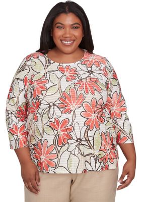 Alfred Dunner Women's Plus Size Catalina Island Floral Texture Top, 3X
