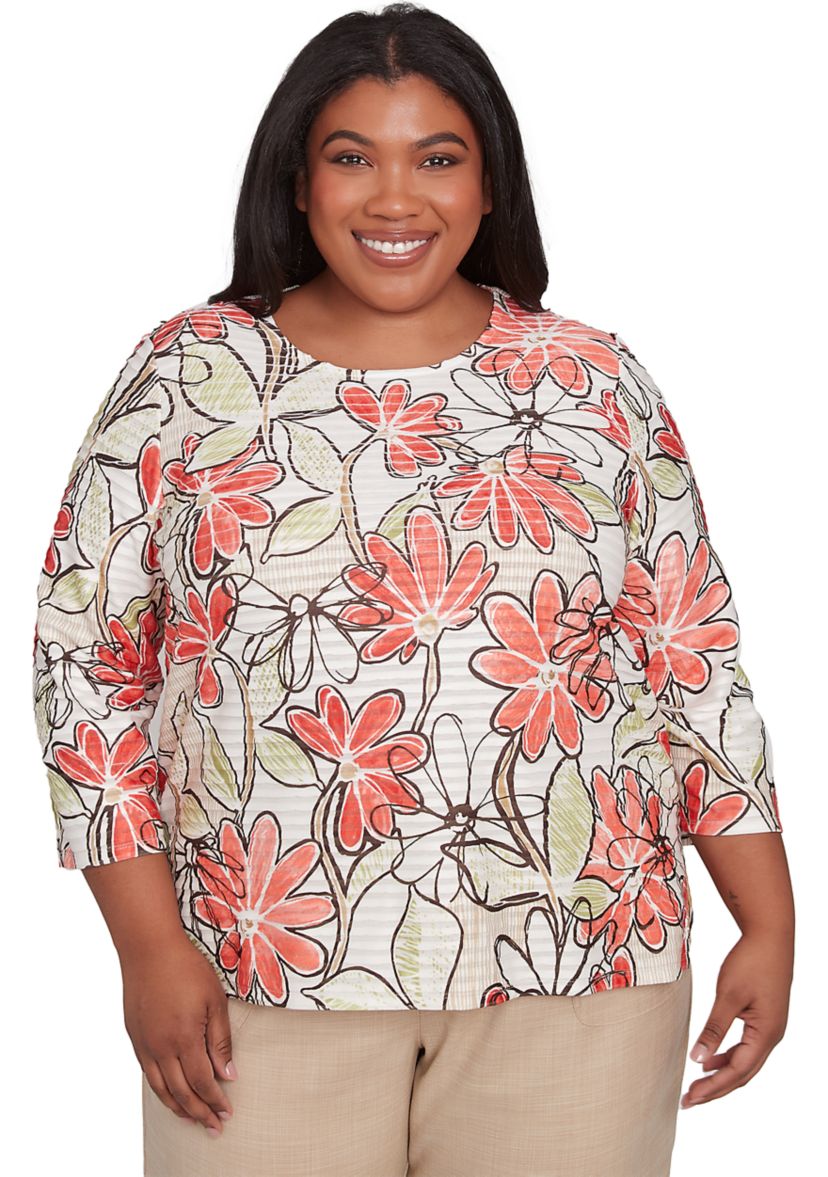 Plus Size Catalina Island Floral Texture Top
