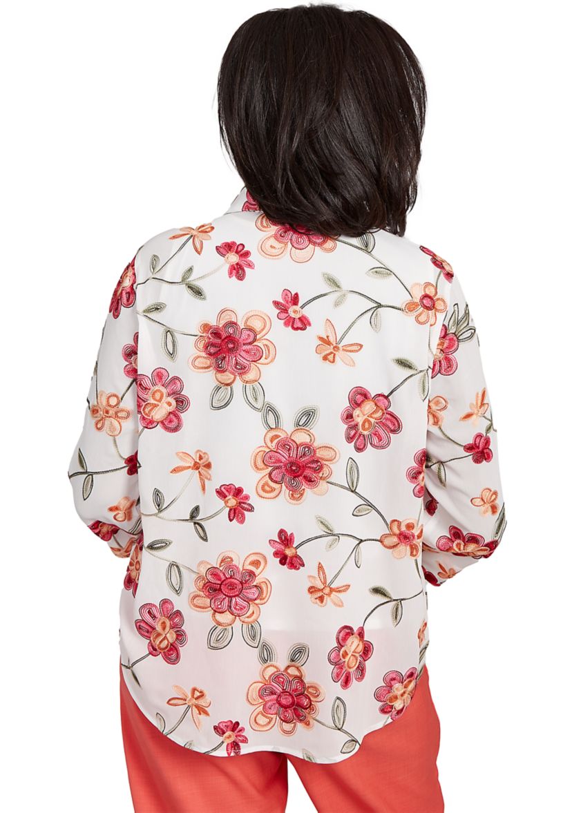 Petite Catalina Island Embroidered Flowers Two In One Top