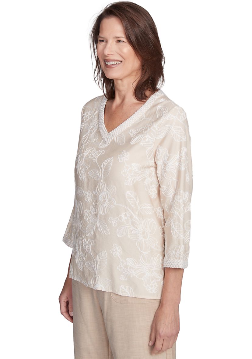 Petite Catalina Island Tossed Flower Embroidery Top