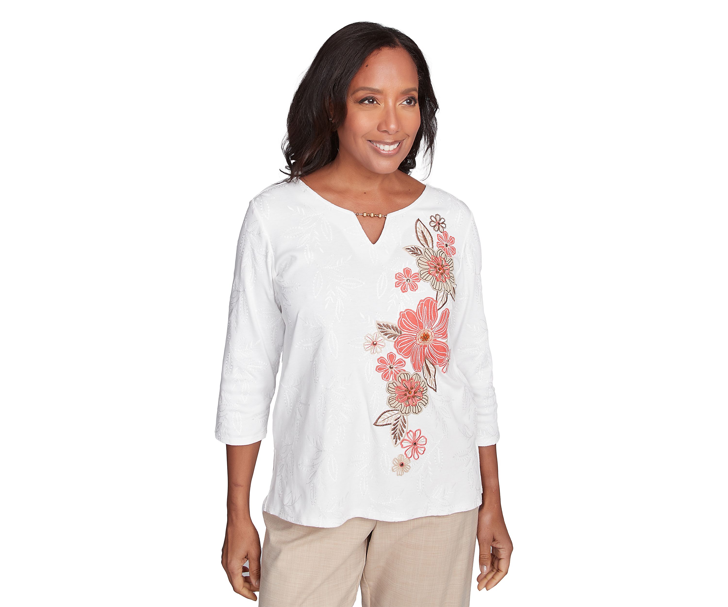Petite Catalina Island Embroidered Flowers Top