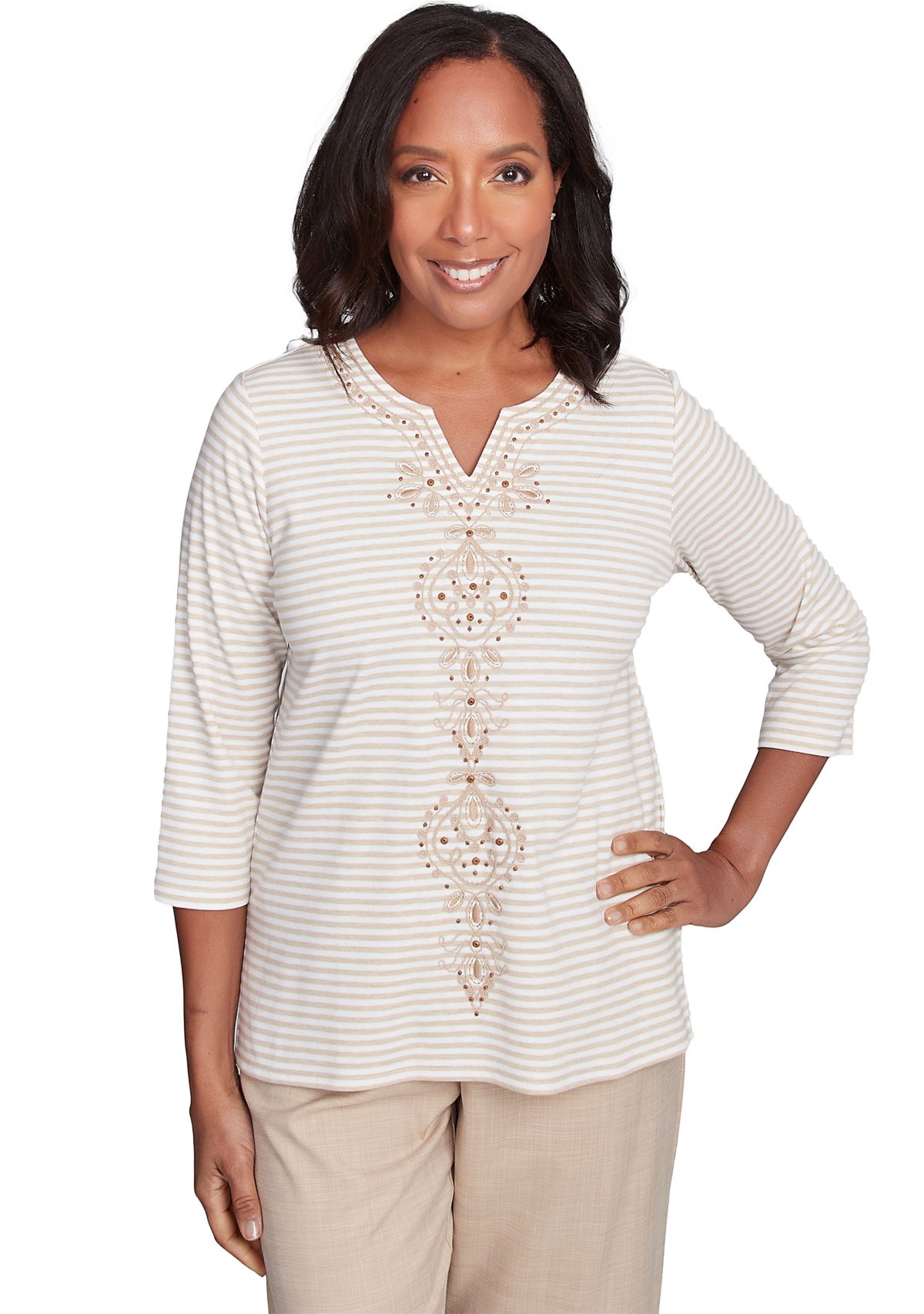 Petite Catalina Island Medallion Center Stripe Top