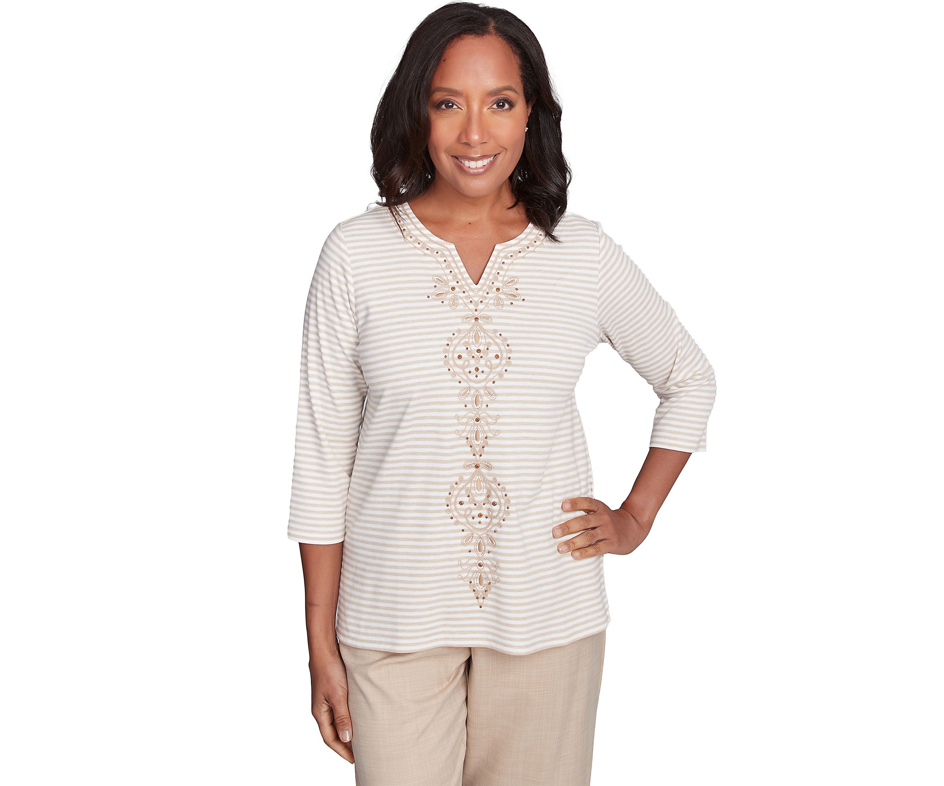 Petite Catalina Island Medallion Center Stripe Top