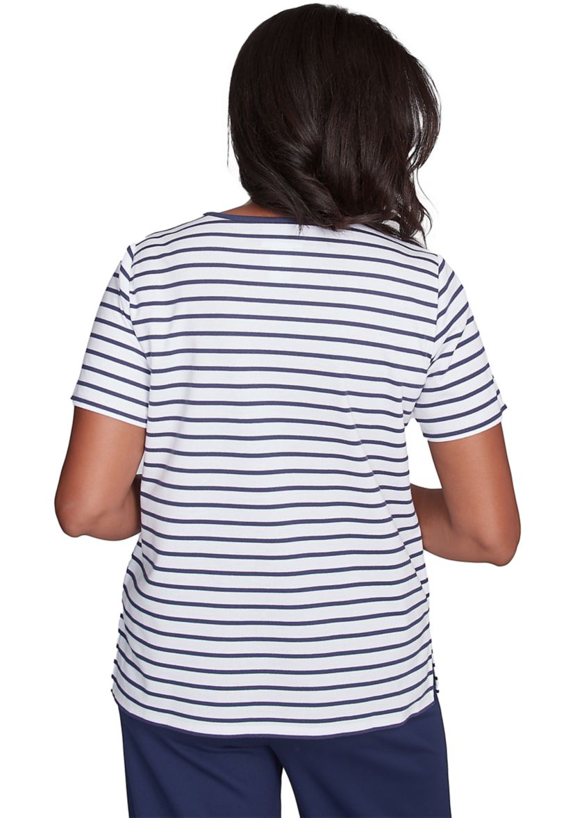 Womens Nantucket Stripe with Beaded Floral Yoke Top