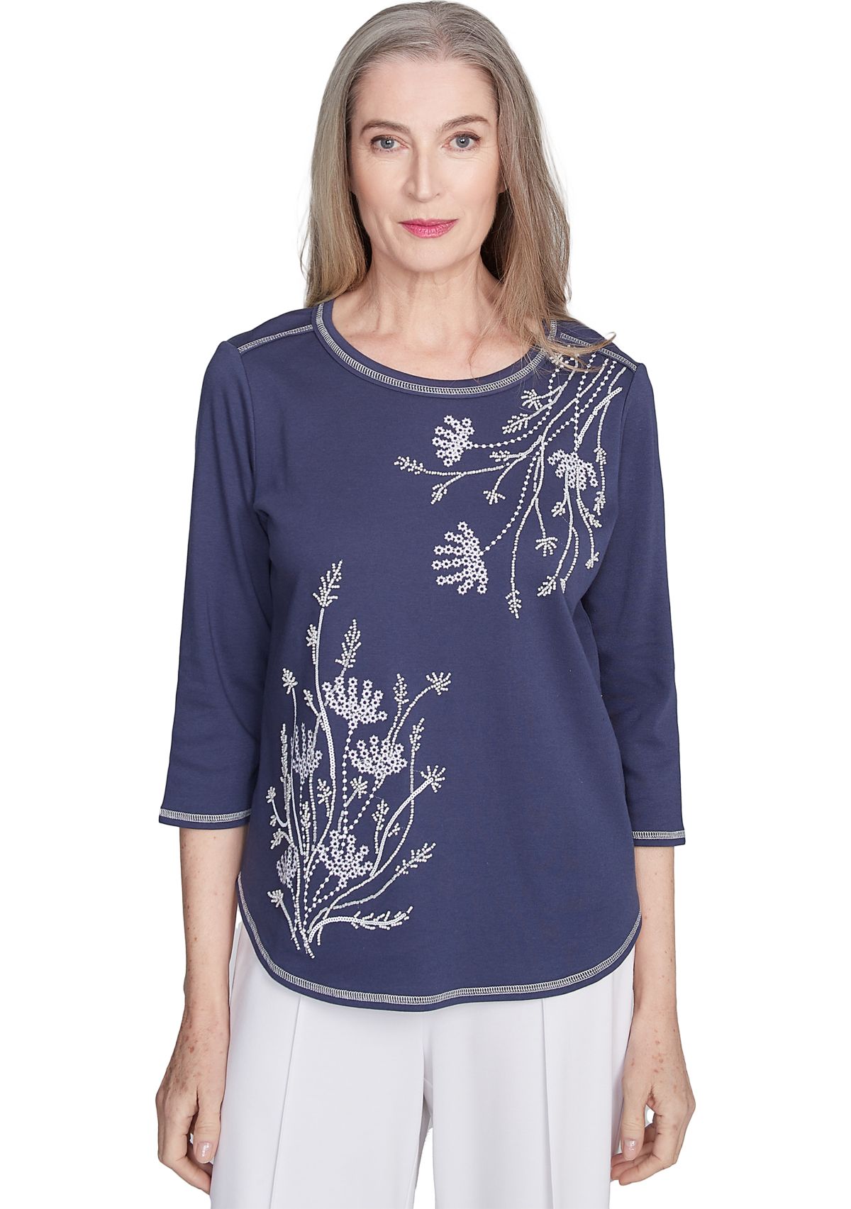 Womens  Nantucket Embroidered Asymmetric Floral Top