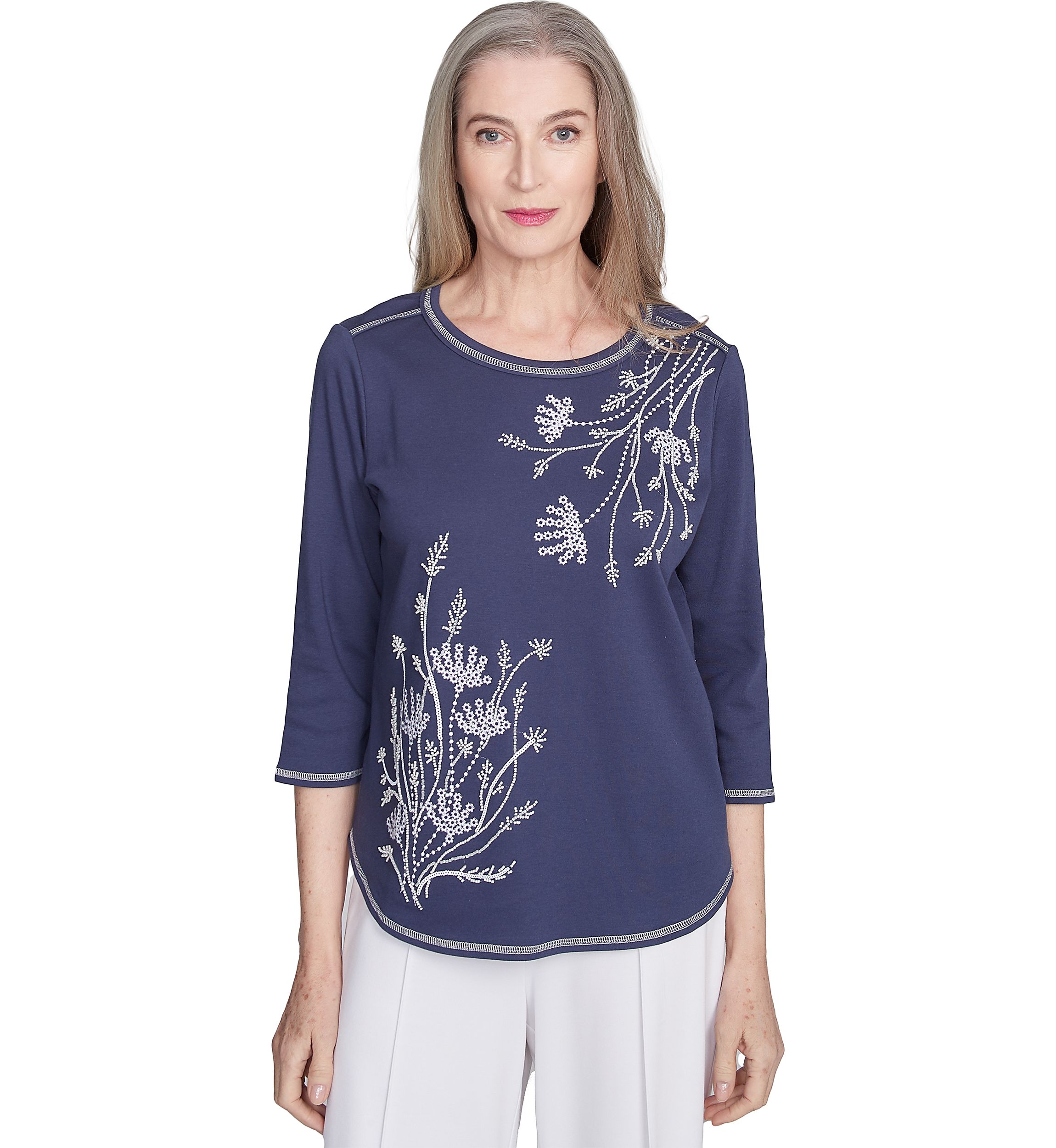 Womens  Nantucket Embroidered Asymmetric Floral Top